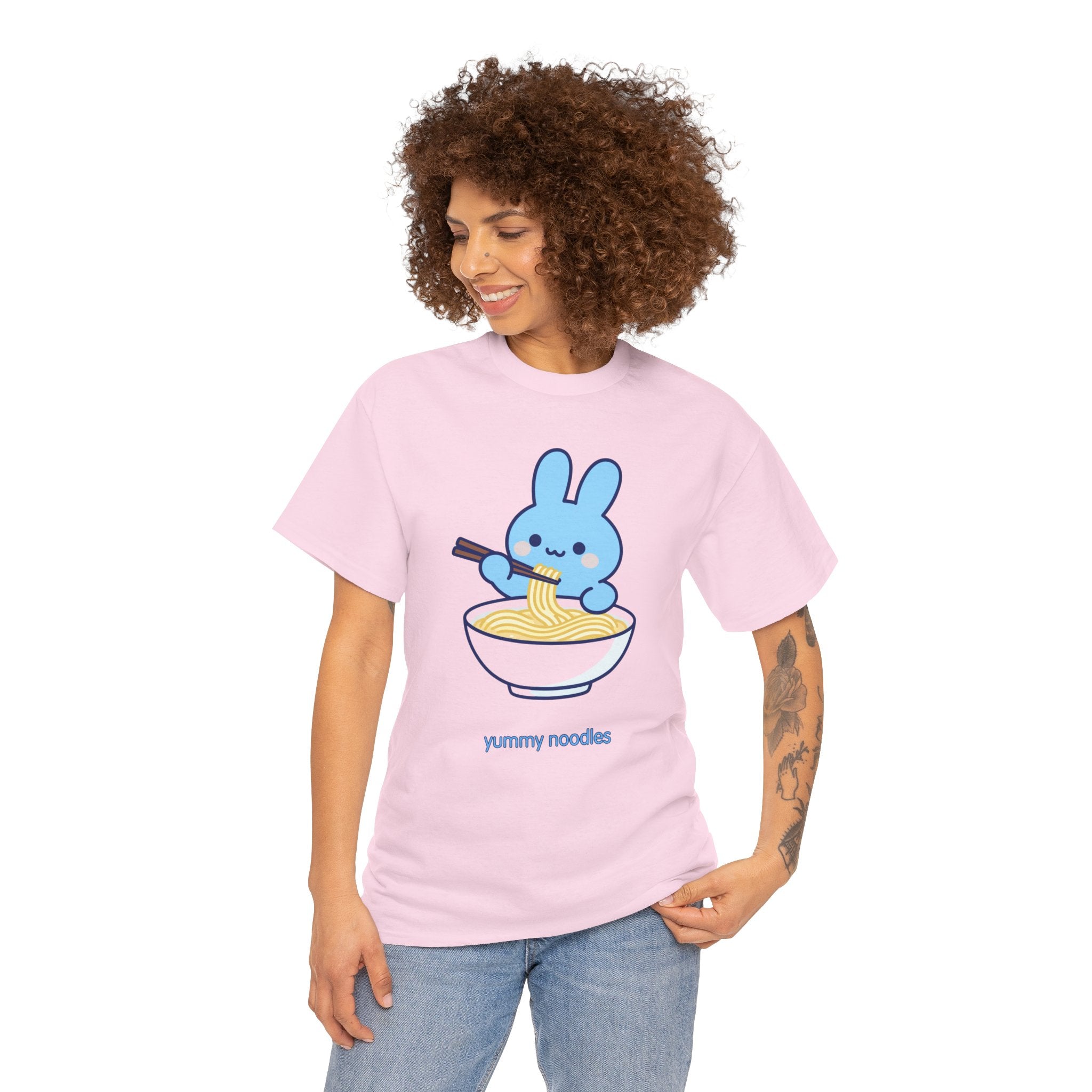 Yummy Noodles Blue Bunny T-Shirt | Cute Kawaii Rabbit Ramen Tee | Kids & Family Graphic T-Shirt