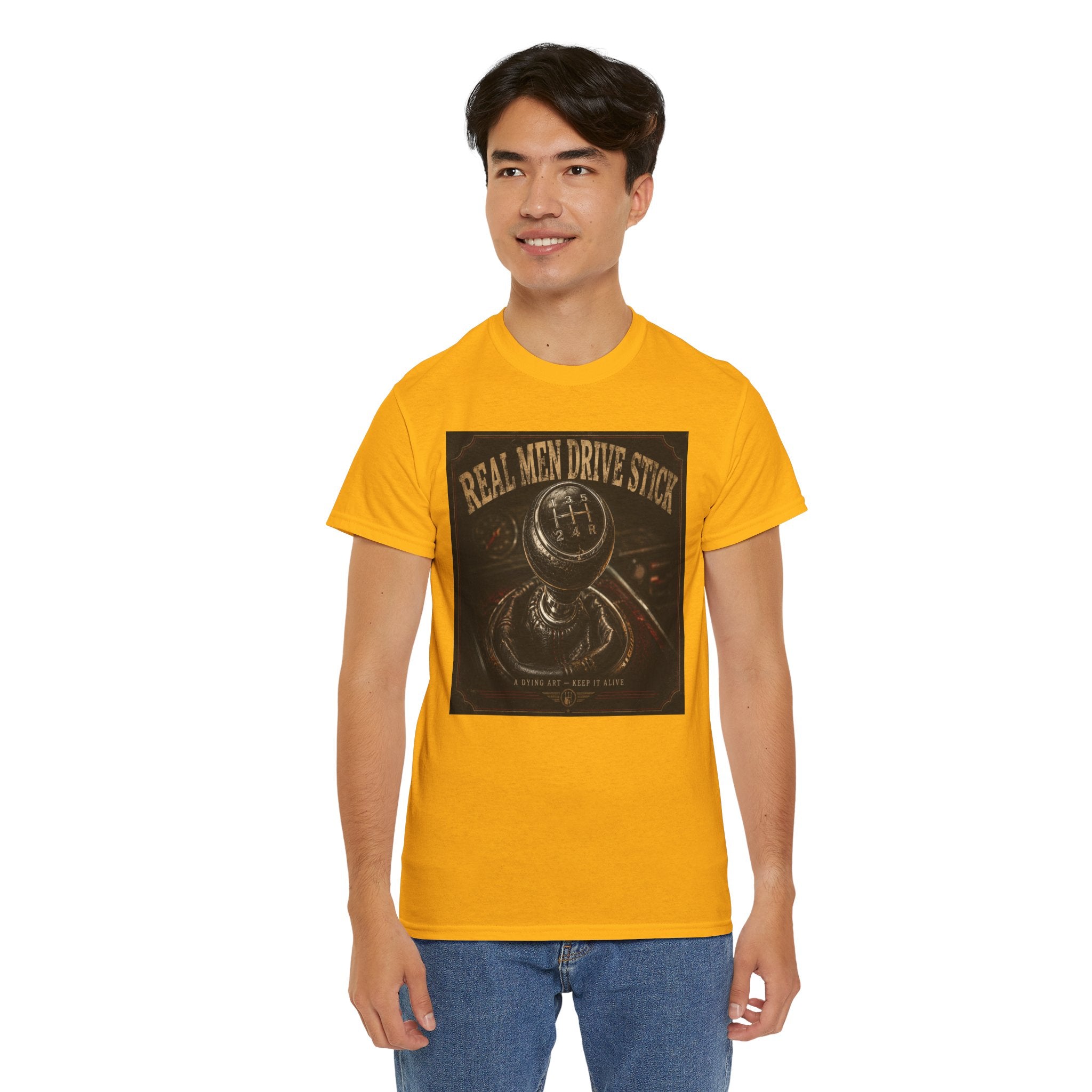 Real Men Drive Stick T-Shirt | Manual Transmission Graphic Tee | Stick Shift Car Lover Shirt | Vintage Gearhead Humour Art