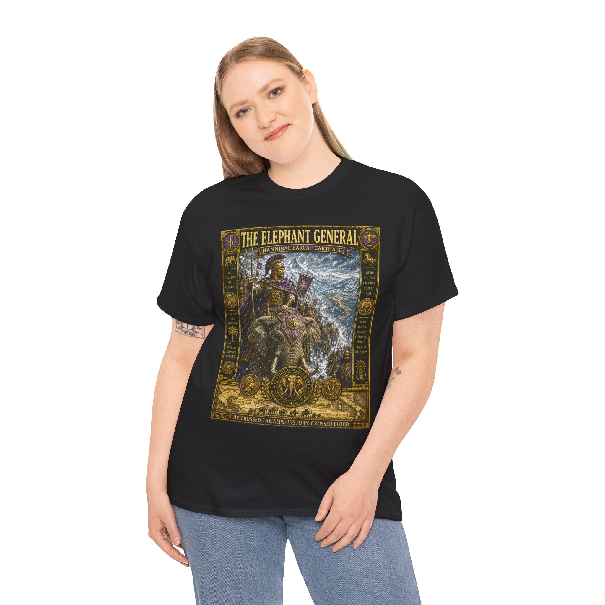 The Elephant General T-Shirt | Hannibal Barca Carthage Graphic Tee | Crossing the Alps Historical Shirt | Ancient Military History Art