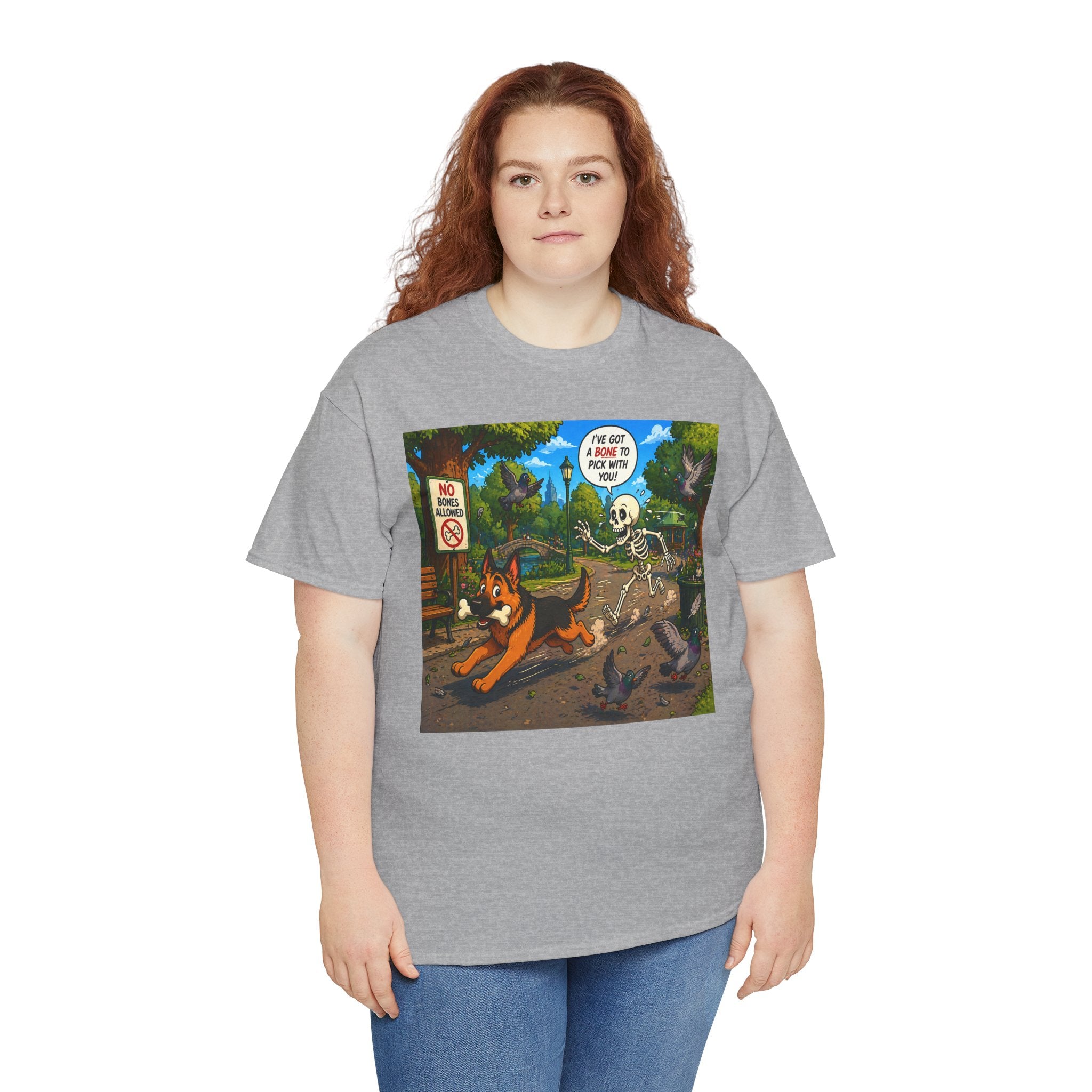 German Shepherd Running Cartoon Tee — "I’m Out Of Here" Park Scene Graphic T-Shirt