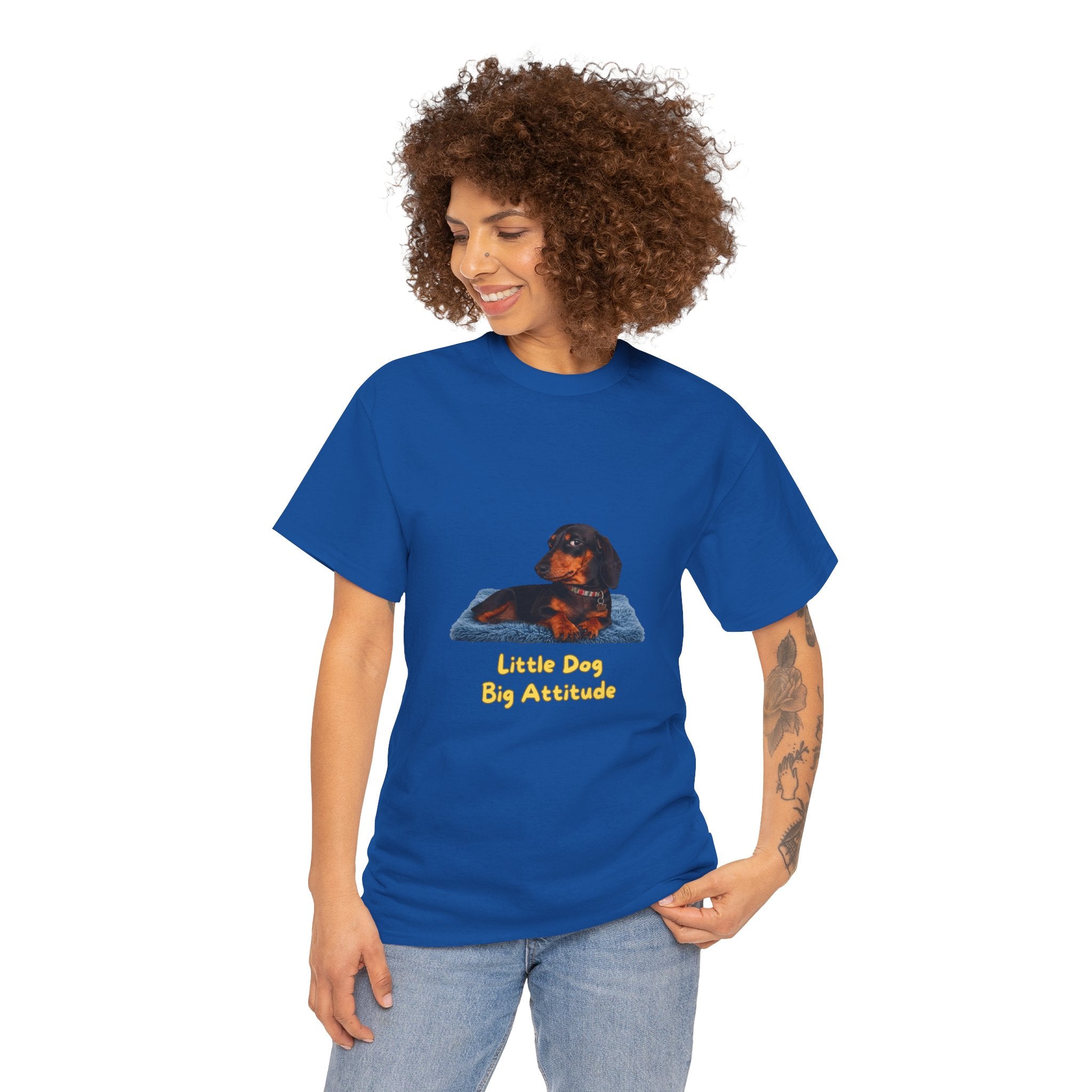 Little Dog Big Attitude T-Shirt – Funny Dachshund Small Dog Side Eye | Sausage Dog Wiener Dog Graphic Tee
