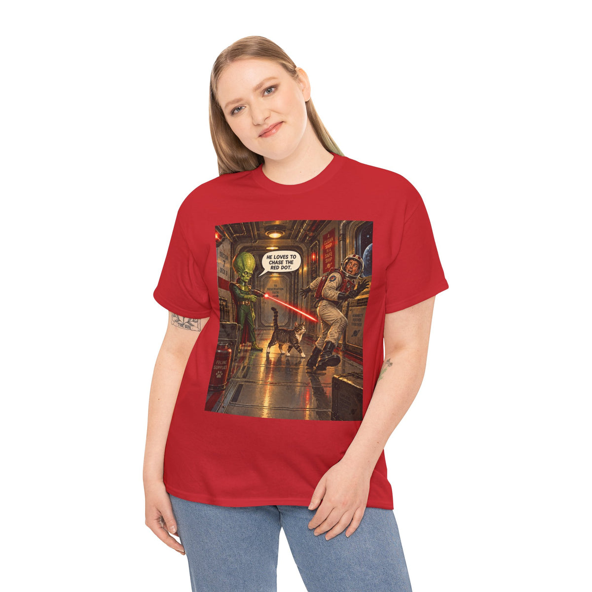He Loves To Chase The Red Dot Retro Alien T-Shirt