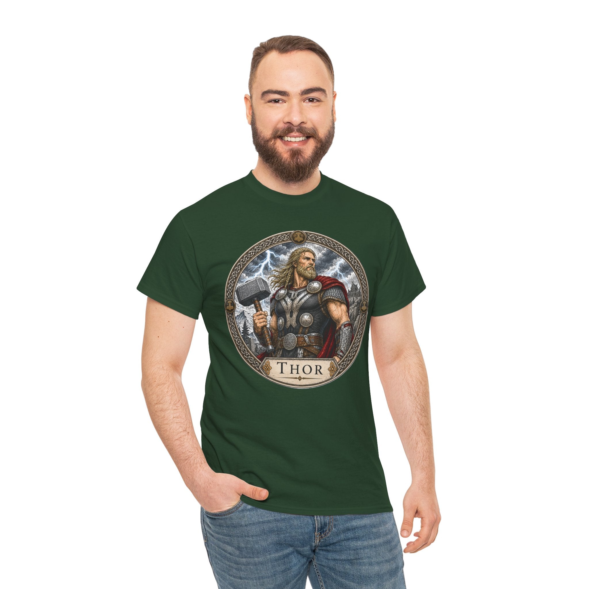 Thor Norse Mythology T-Shirt — Viking God of Thunder Mjolnir Lightning Hammer