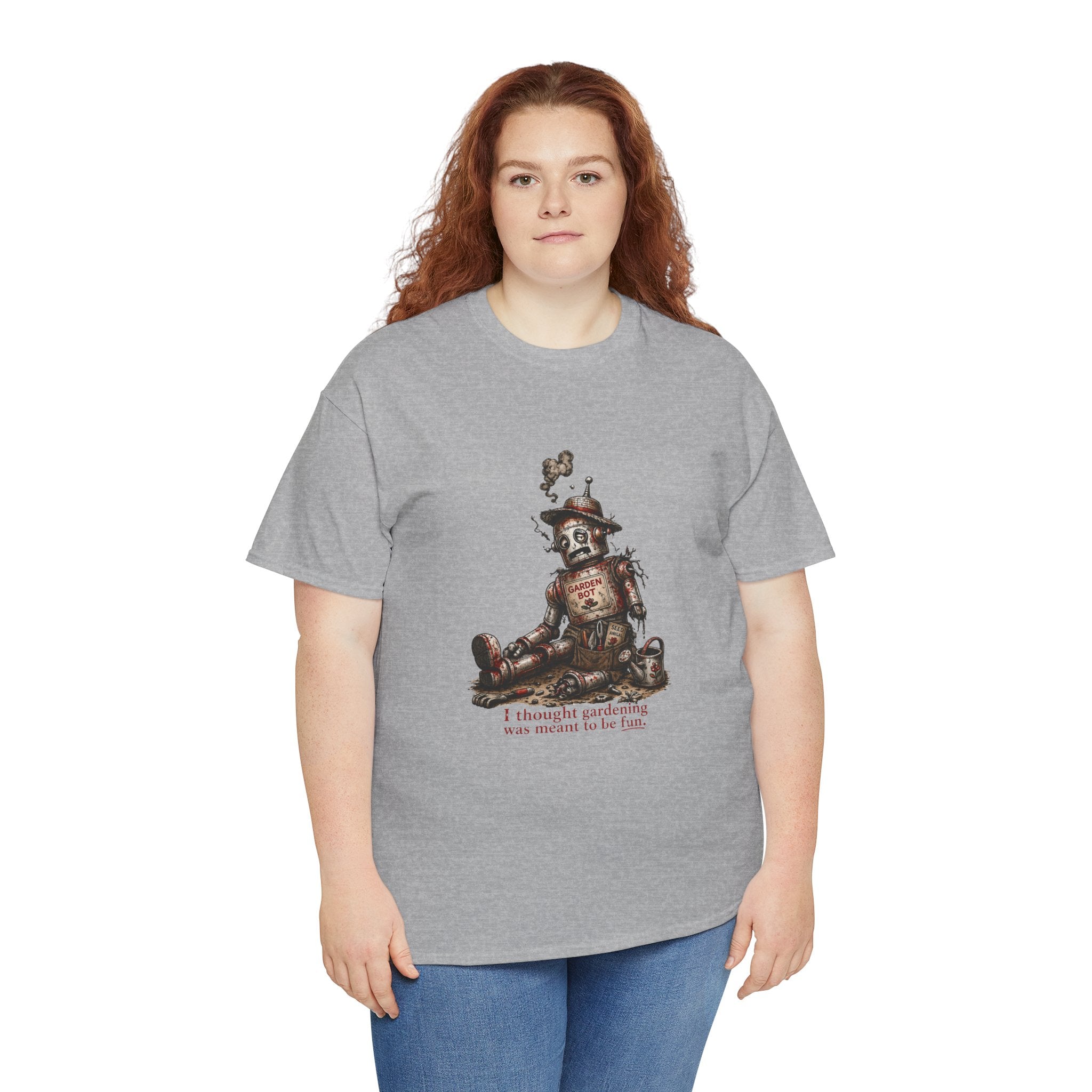 T-Shirt — Vintage Tin Toy Robot Graphic Tee (“I Thought Gardening was meant to be fun”)