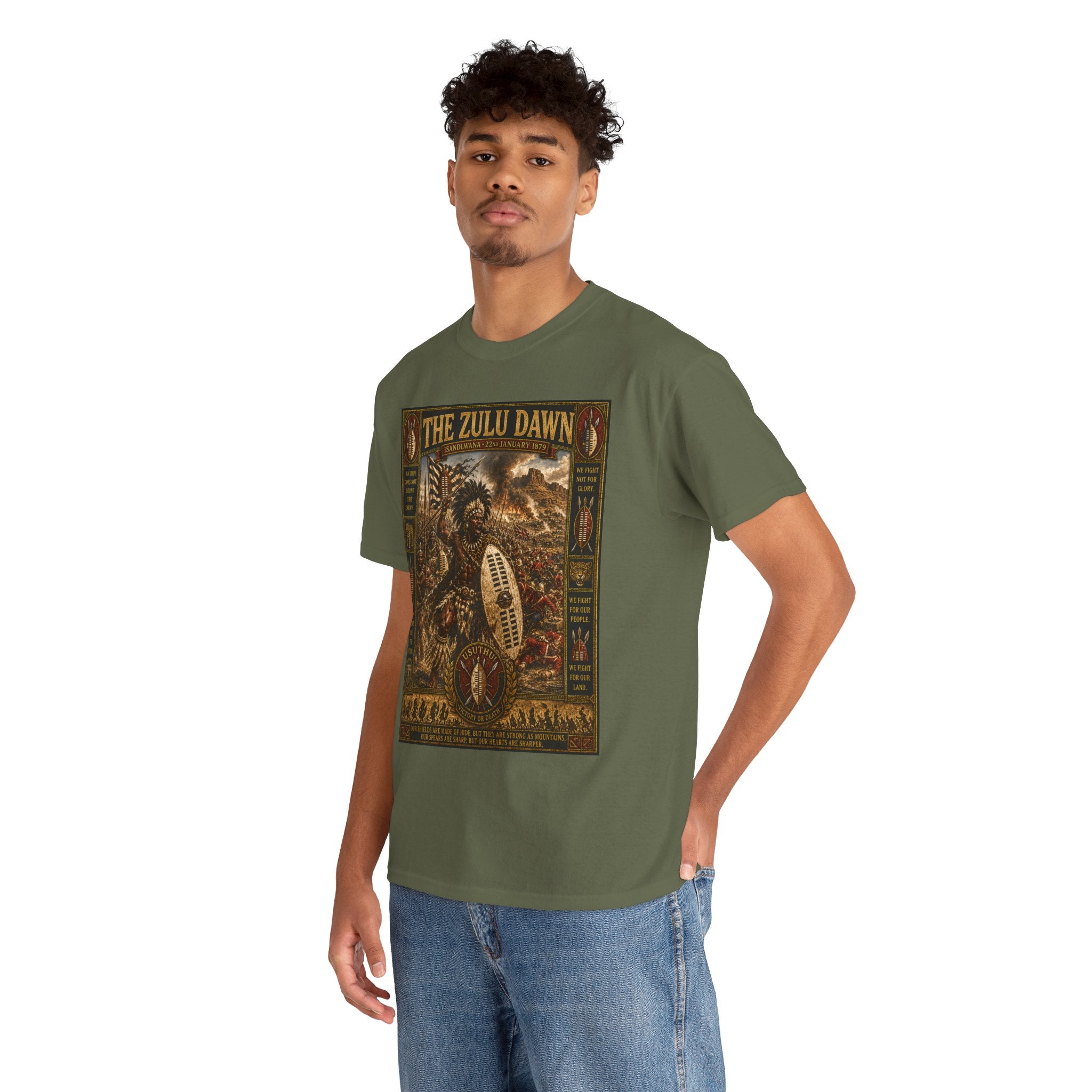 Isandlwana 1879 T-Shirt | Zulu Warrior Battle Art Graphic Tee | Anglo-Zulu War History Shirt | Usuthu Victory or Death Design