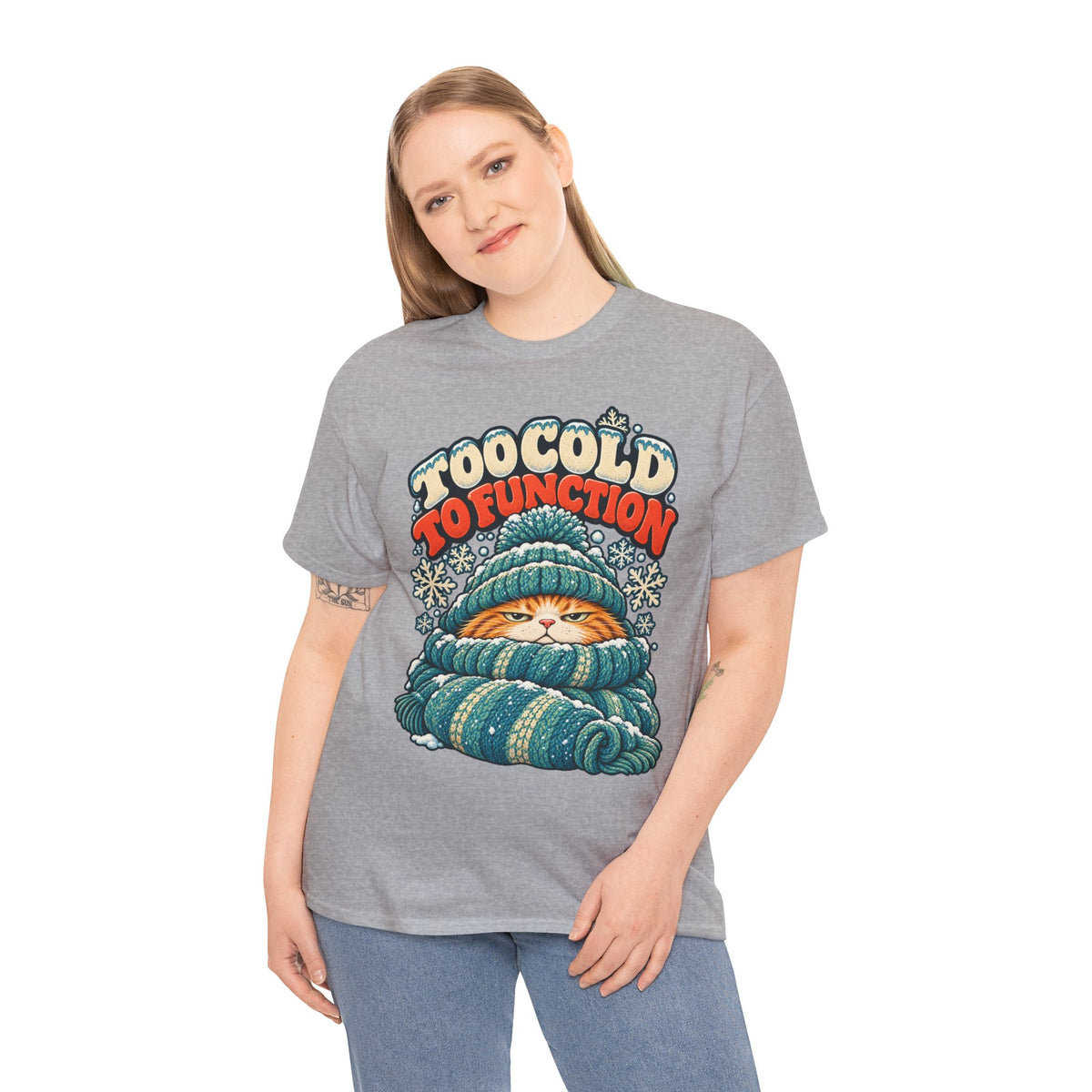 Too Cold To Function: Grouchy Ginger Cat Winter T-Shirt