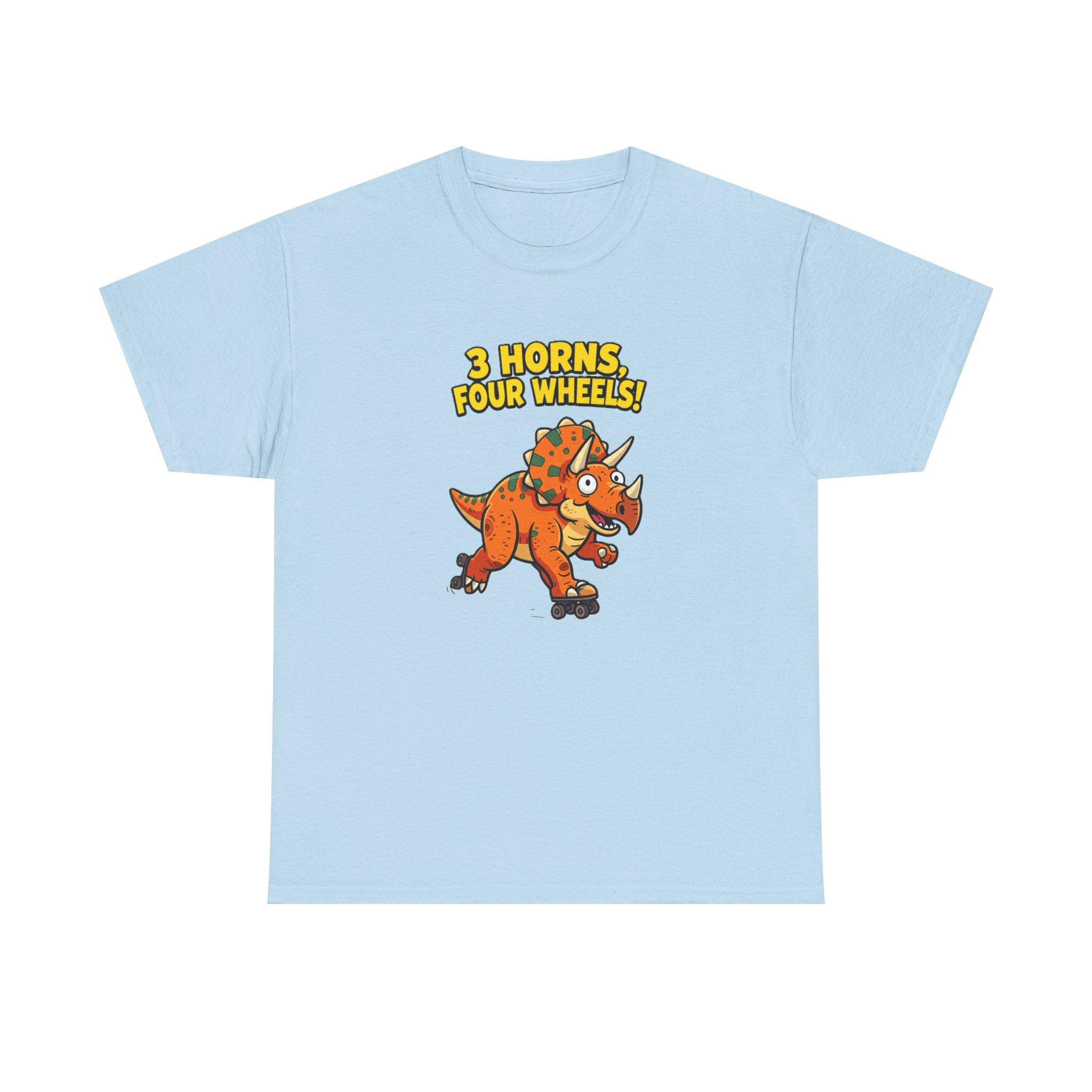 3 Horns Four Wheels T-Shirt – Funny Triceratops Roller Skate Cartoon Dinosaur | Dino Skater Graphic Tee