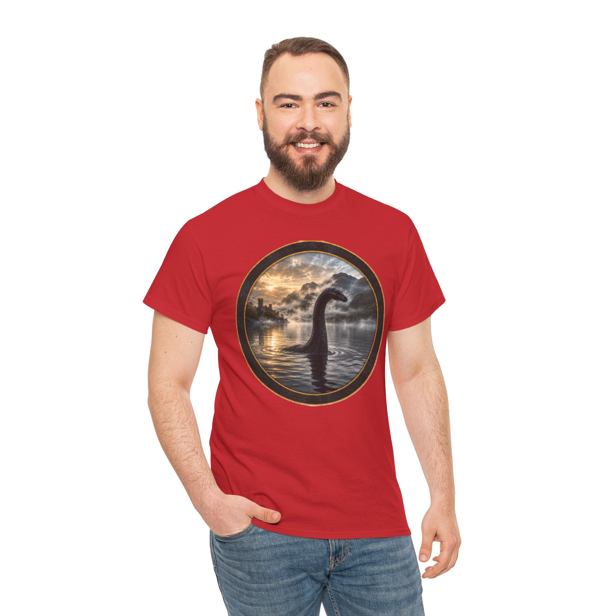 Loch Ness Monster Silhouette Tee — Vintage Sunset Nessie Graphic T-Shirt