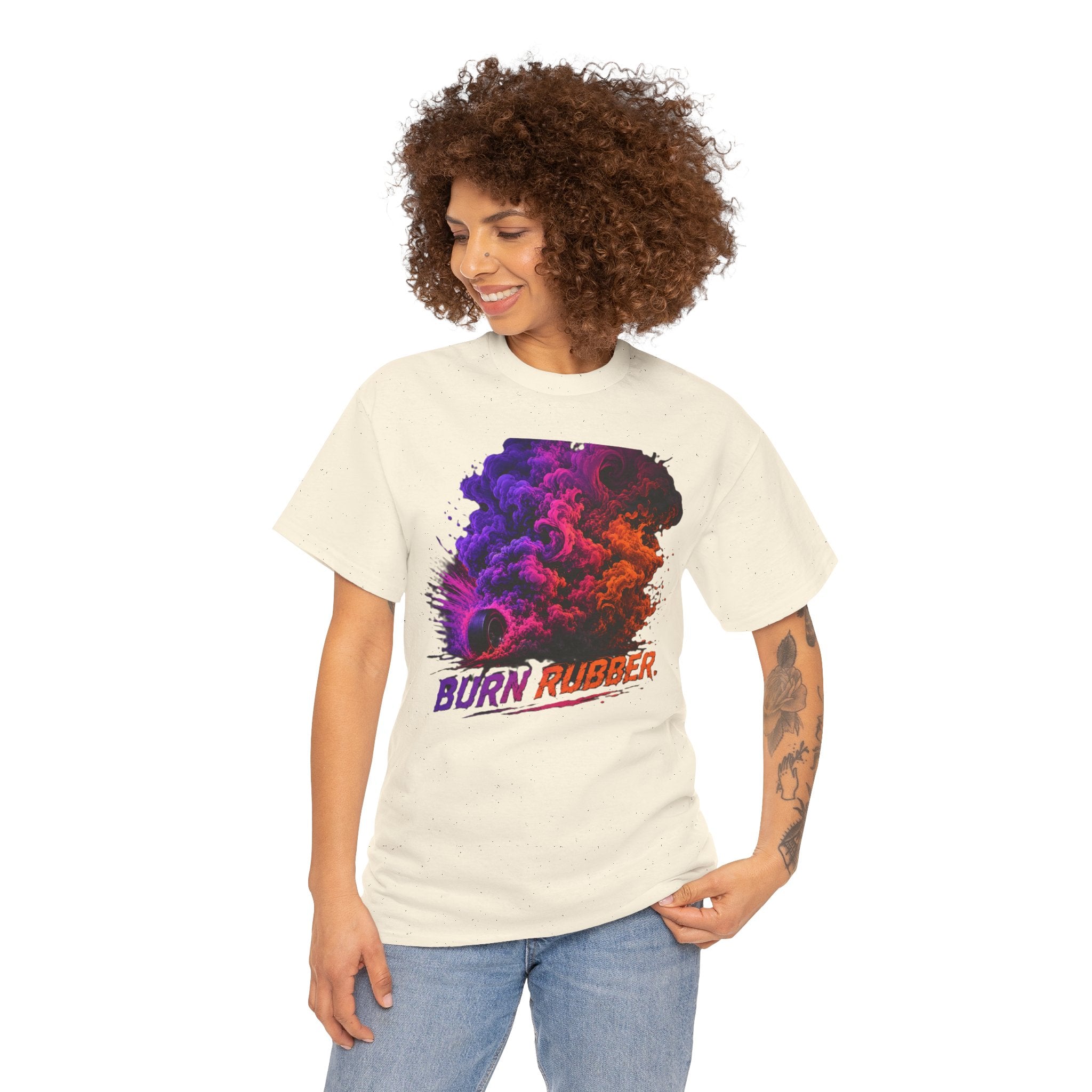 Burn Rubber T-Shirt | Tire Smoke Burnout Graphic Tee | Colorful Drift Racing Shirt | Car Culture Street Racing Art