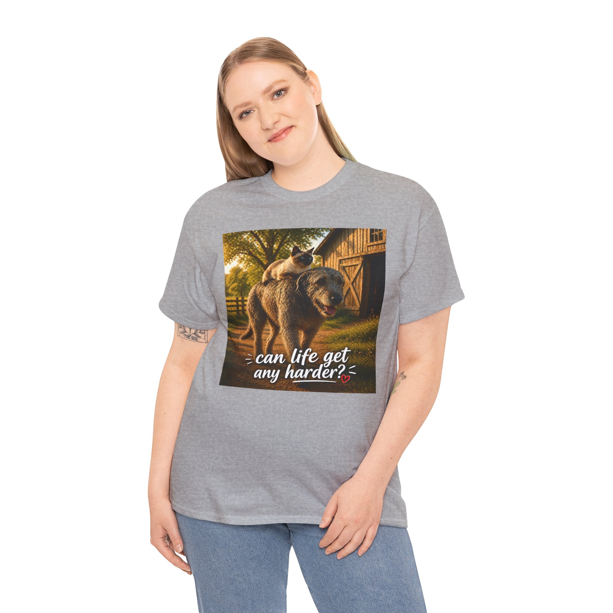 Cat Riding Dog Funny Farm Animal Friendship T-Shirt