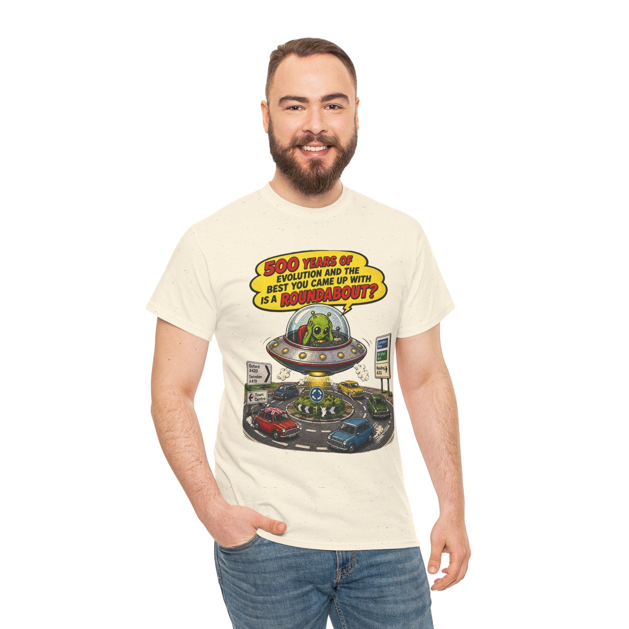 Alien UFO Roundabout T-Shirt — Vintage Comic Space Humor Tee
