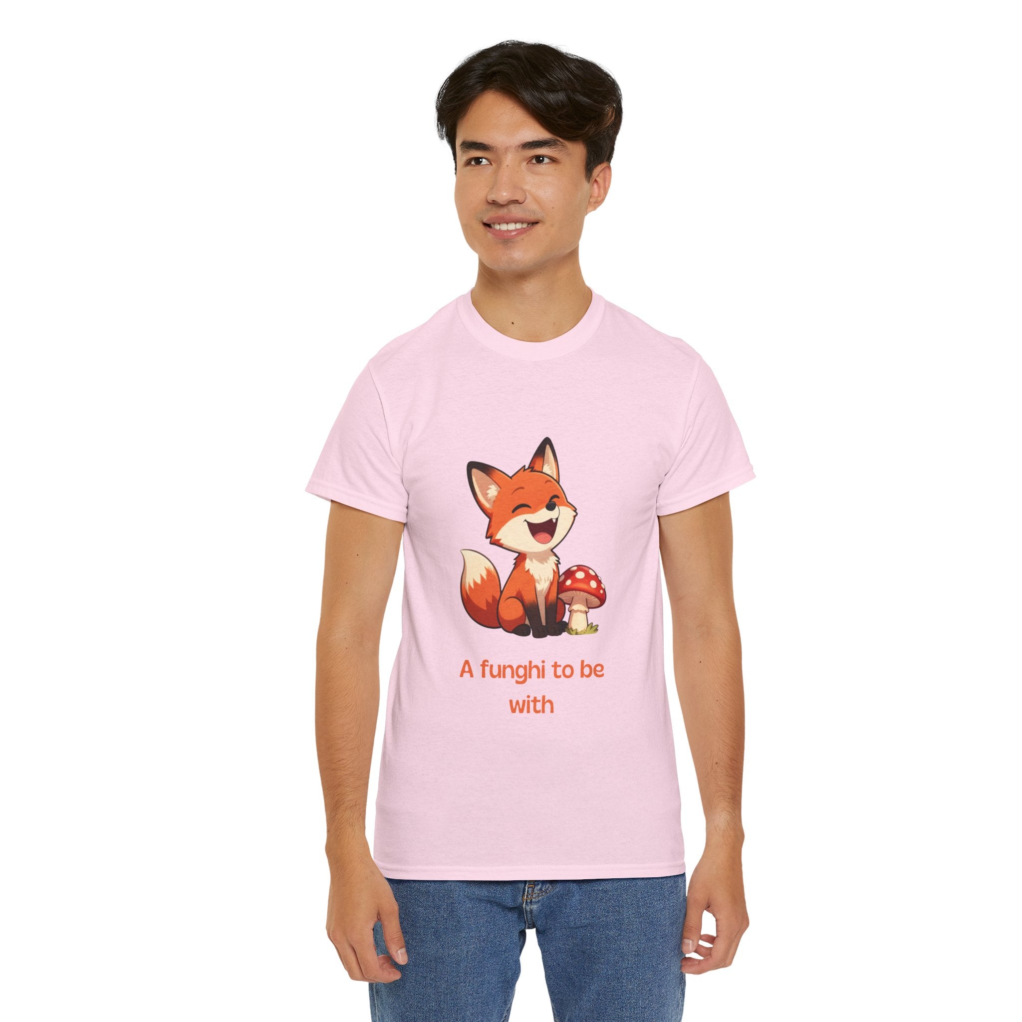 Funny Cartoon Fox T-Shirt | "A Funghi To Be With" Cute Mushroom Pun Tee