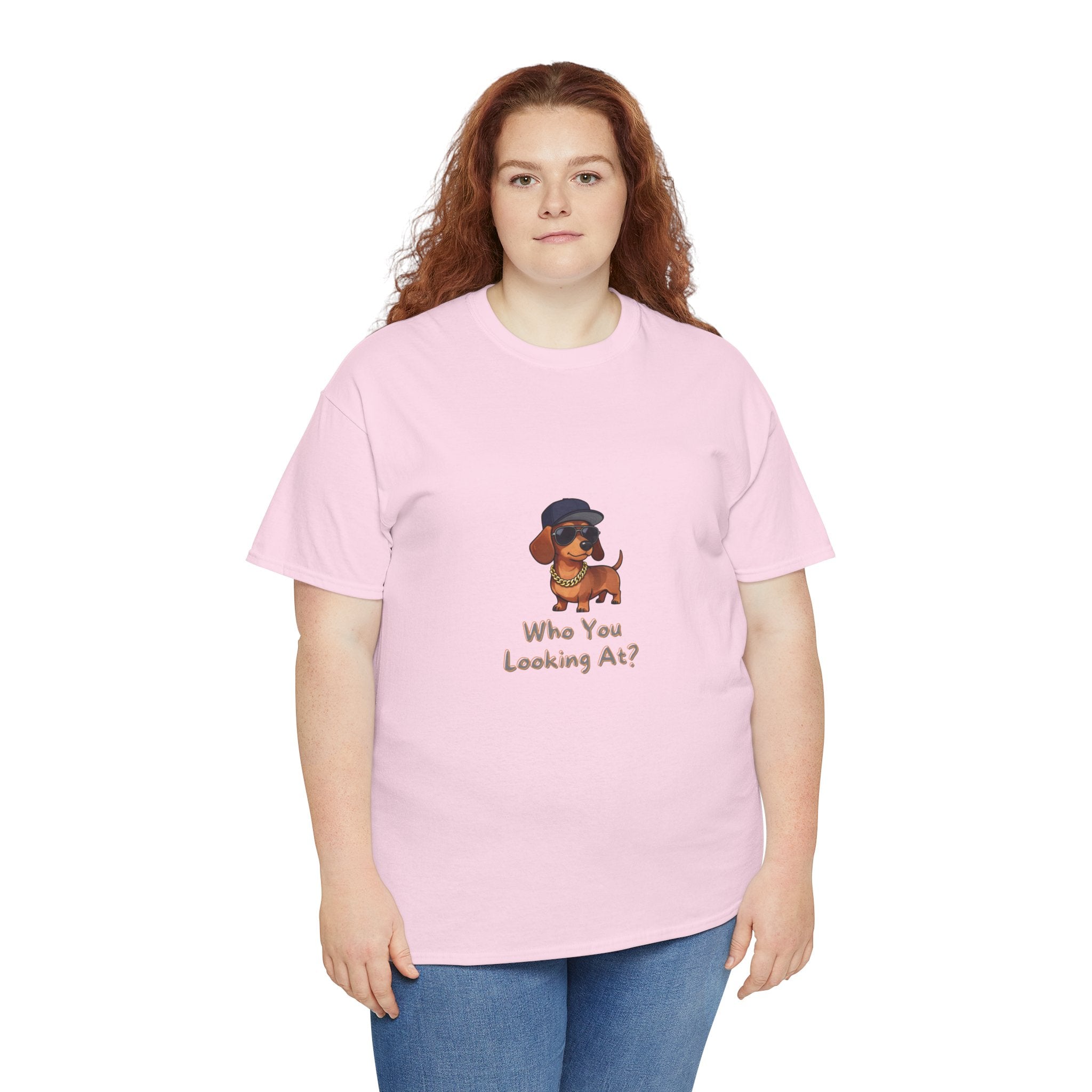 Who You Looking At T-Shirt – Swagger Dachshund Gold Chain Snapback Cool Dog | Funny Sausage Dog Wiener Dog Attitude Tee