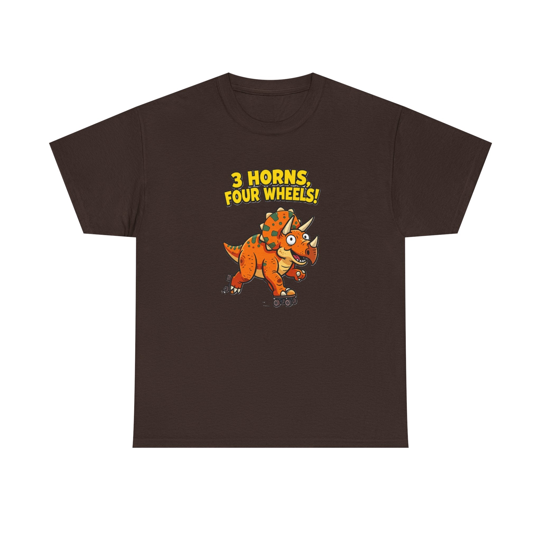 3 Horns Four Wheels T-Shirt – Funny Triceratops Roller Skate Cartoon Dinosaur | Dino Skater Graphic Tee