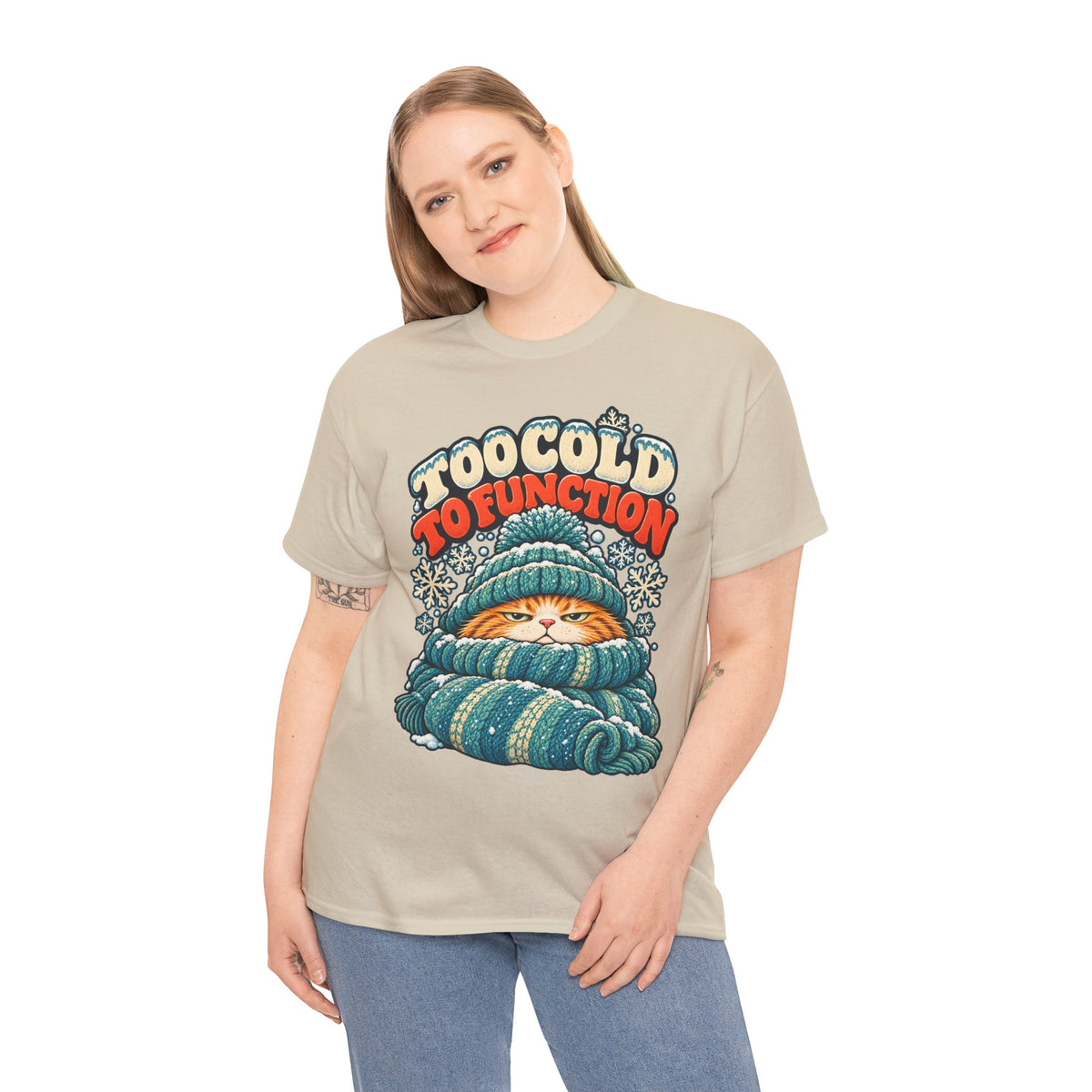 Too Cold To Function: Grouchy Ginger Cat Winter T-Shirt