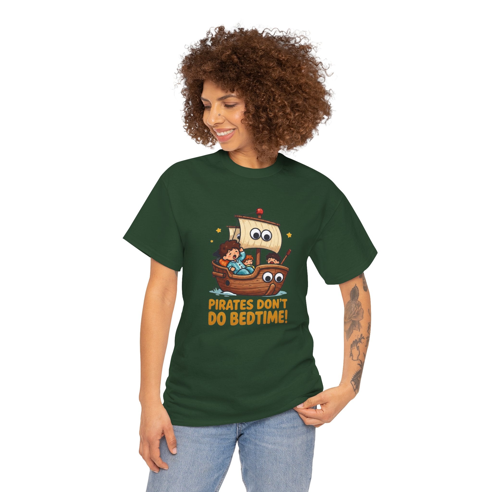 Pirates Don't Do Bedtime T-Shirt – Funny Parenting Pirate Kids in Pyjamas | Nautical Bedtime Humour Graphic Tee