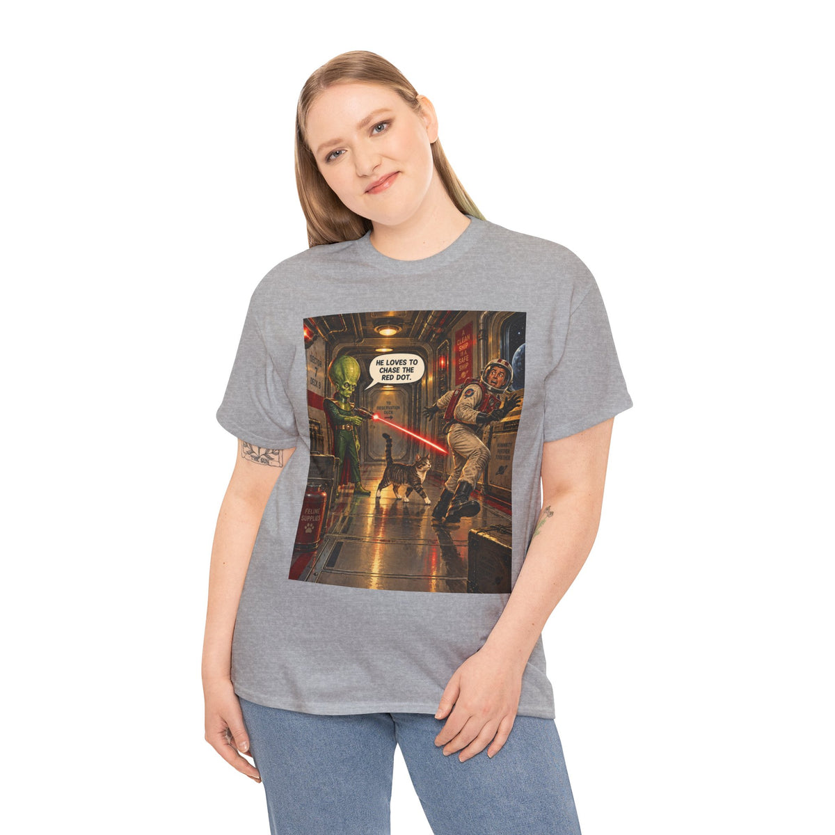 He Loves To Chase The Red Dot Retro Alien T-Shirt