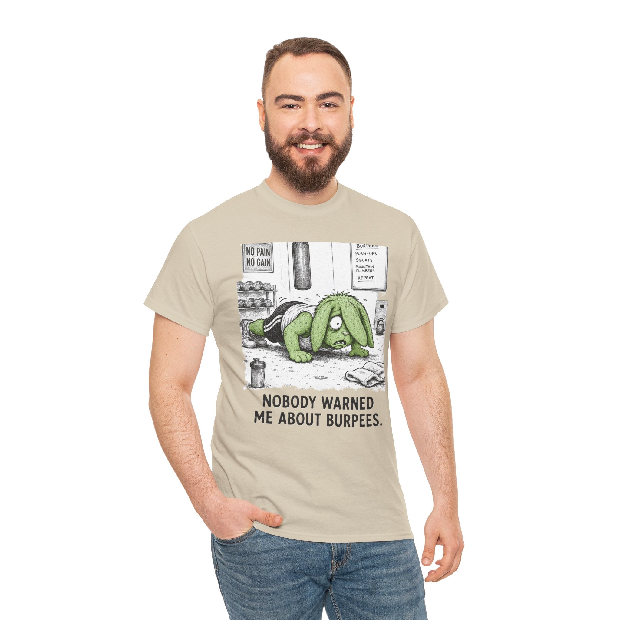 Nobody Warned Me About Burpees T-Shirt – Funny CrossFit Gym Bunny Workout Fail | No Pain No Gain Graphic Tee