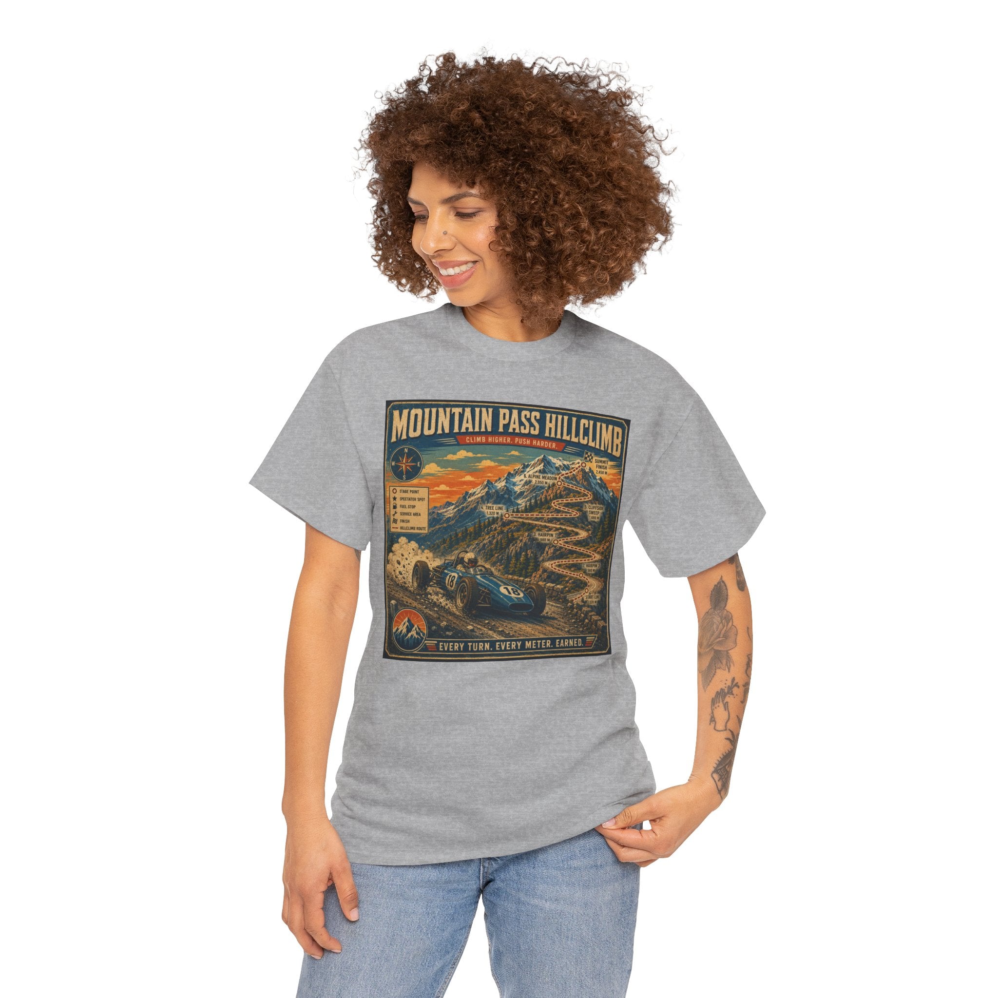 Mountain Pass Hillclimb T-Shirt | Vintage Hillclimb Racing Map Graphic Tee | Classic Open Wheel Racer Shirt | Retro Motorsport Poster Art