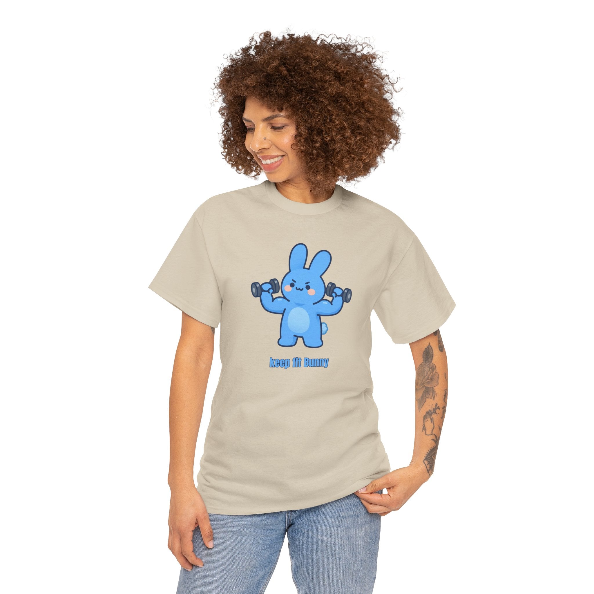 Cute Blue Bunny Weightlifting Tee — "Keep it Bunny" Fitness T-Shirt - Cute AND strong?! 💪🐰 Meet Keep Fit Bunny — pumping dumbbells, flexing hard, and looking absolutely determined. The most motivated little bunny you'll ever meet!