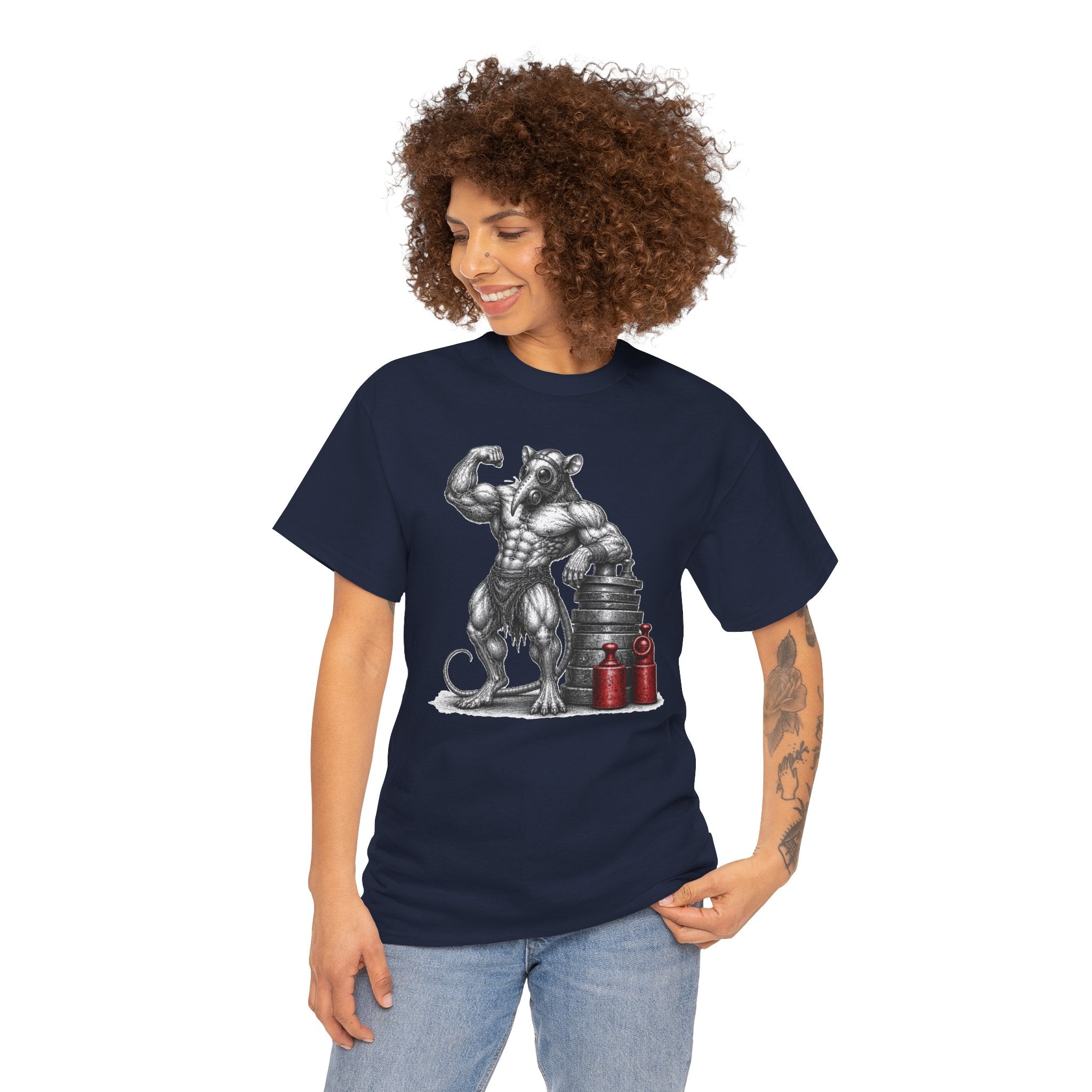 Plague Doctor Gym Rat T-Shirt | Bodybuilder Rat Illustration Tee