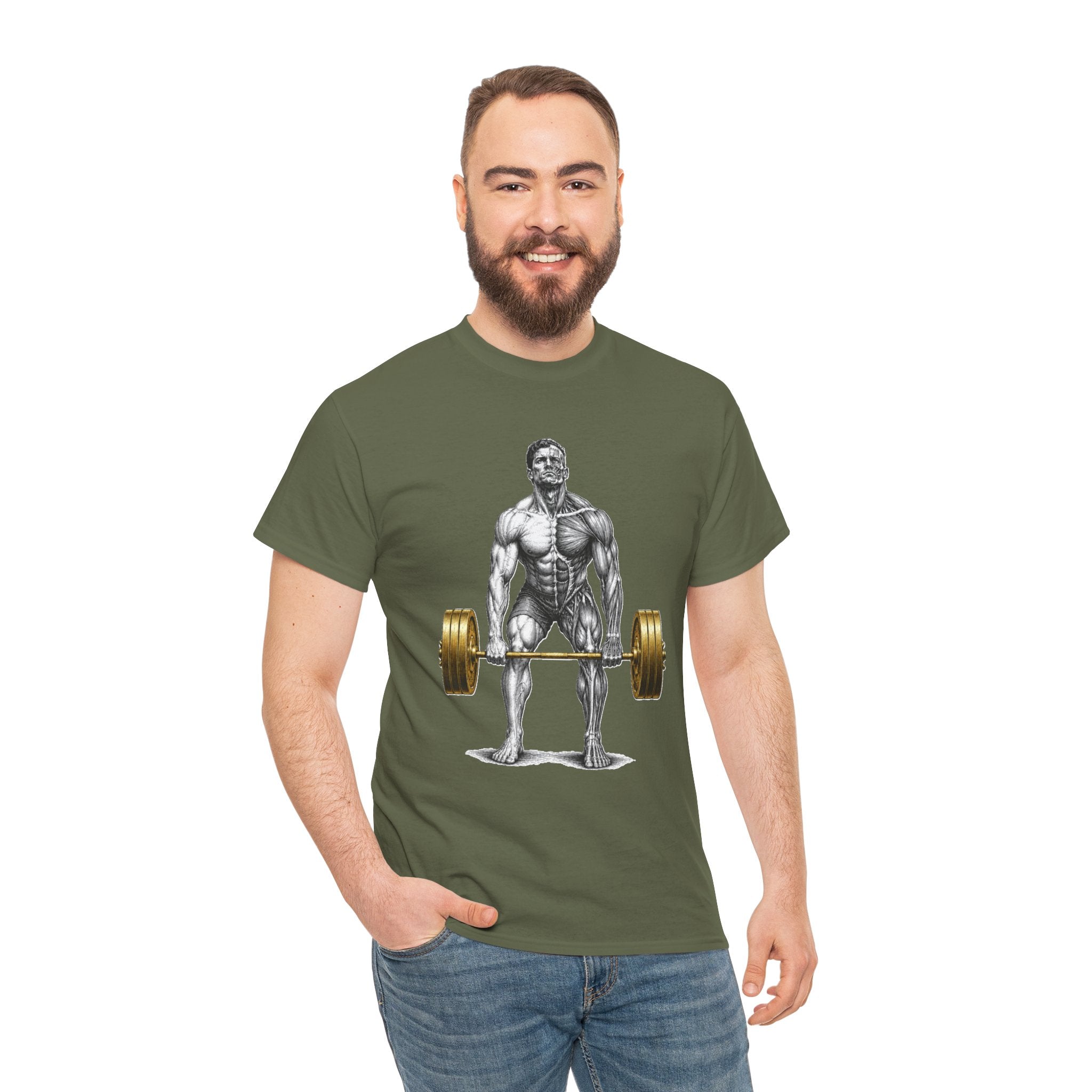 Anatomical Deadlift Gold T-Shirt | Muscle Study Weightlifting Tee