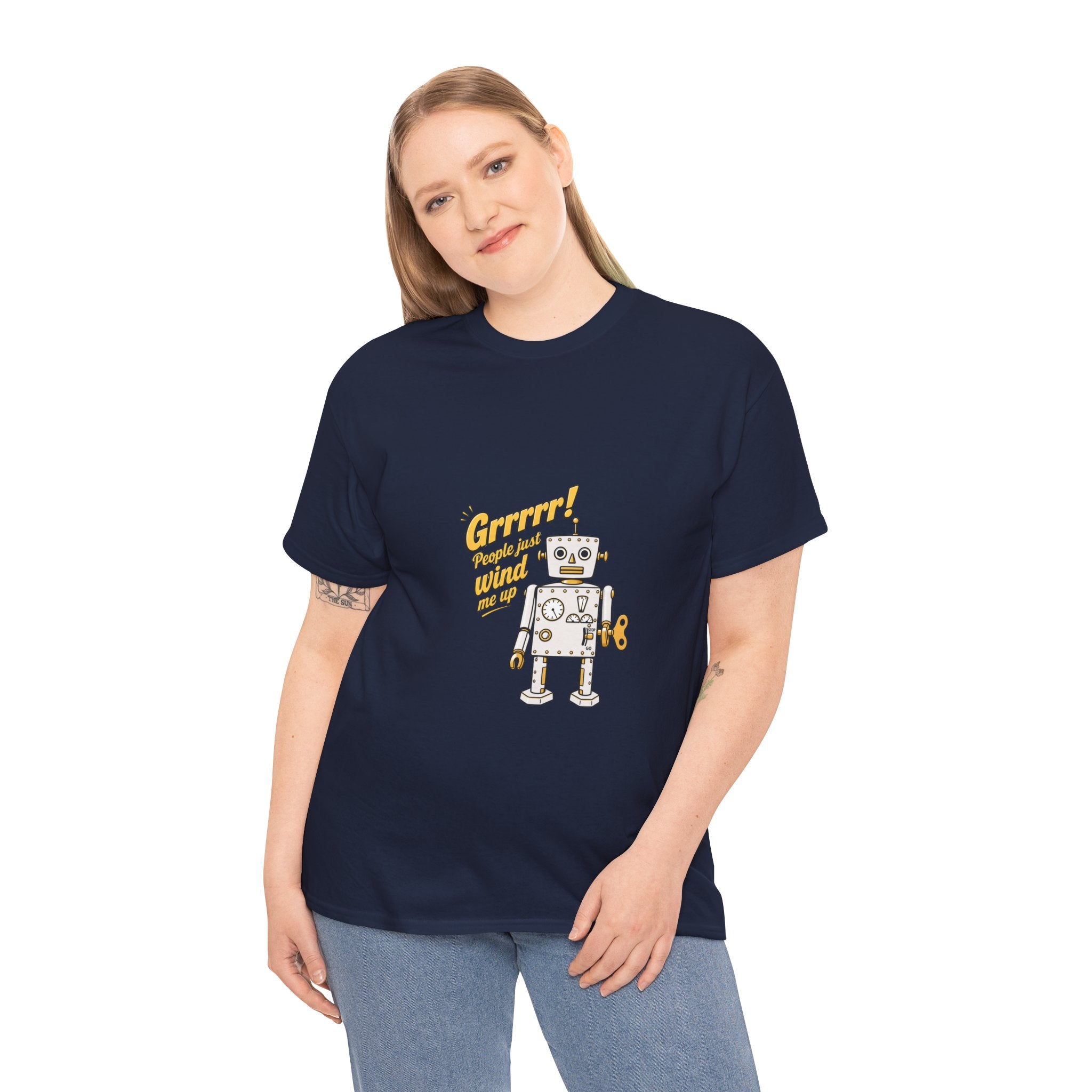 Retro Robot 'Grrrr!' please don't wind me up Graphic Tee — Vintage Wind-Up Robot T-Shirt