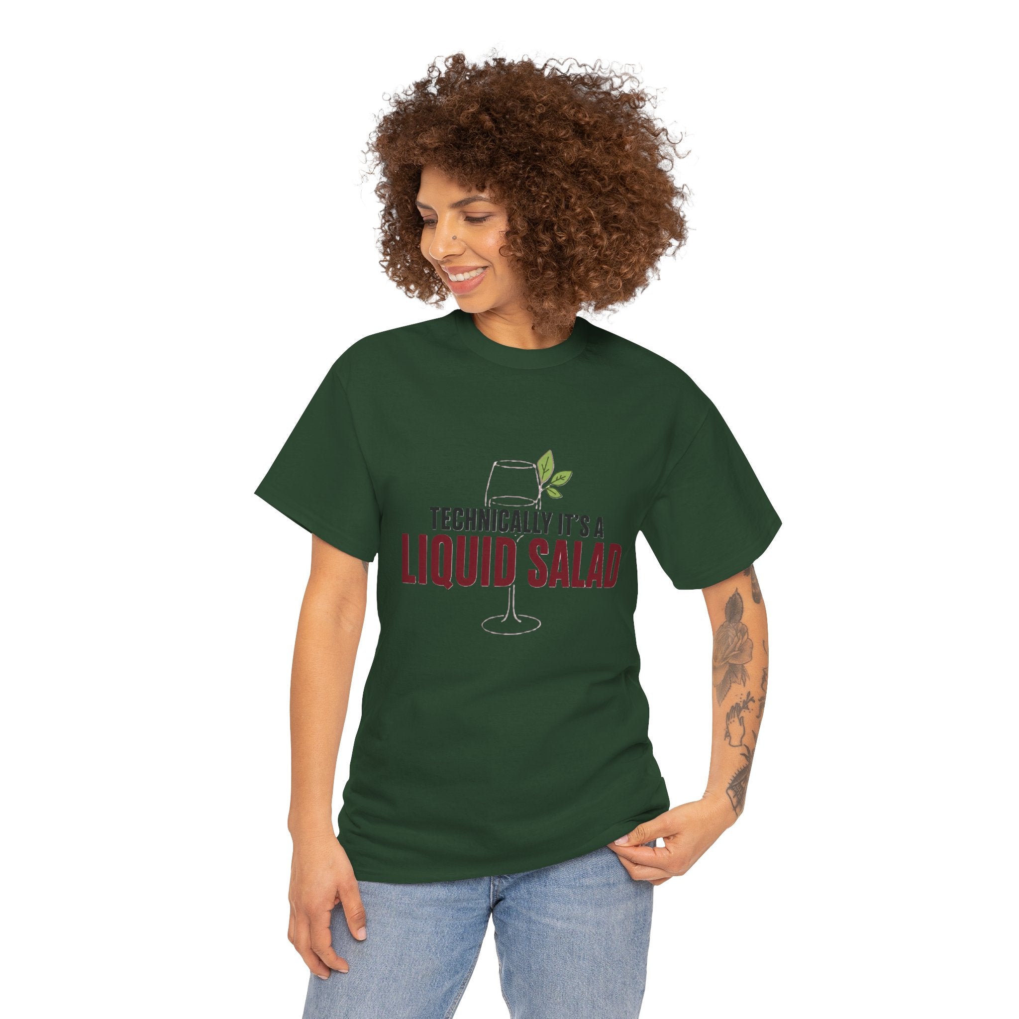 Technically It's Liquid Salad T-Shirt | Funny Wine Lover Tee | Humorous Drinking Graphic T-Shirt | Gift for Wine Fans