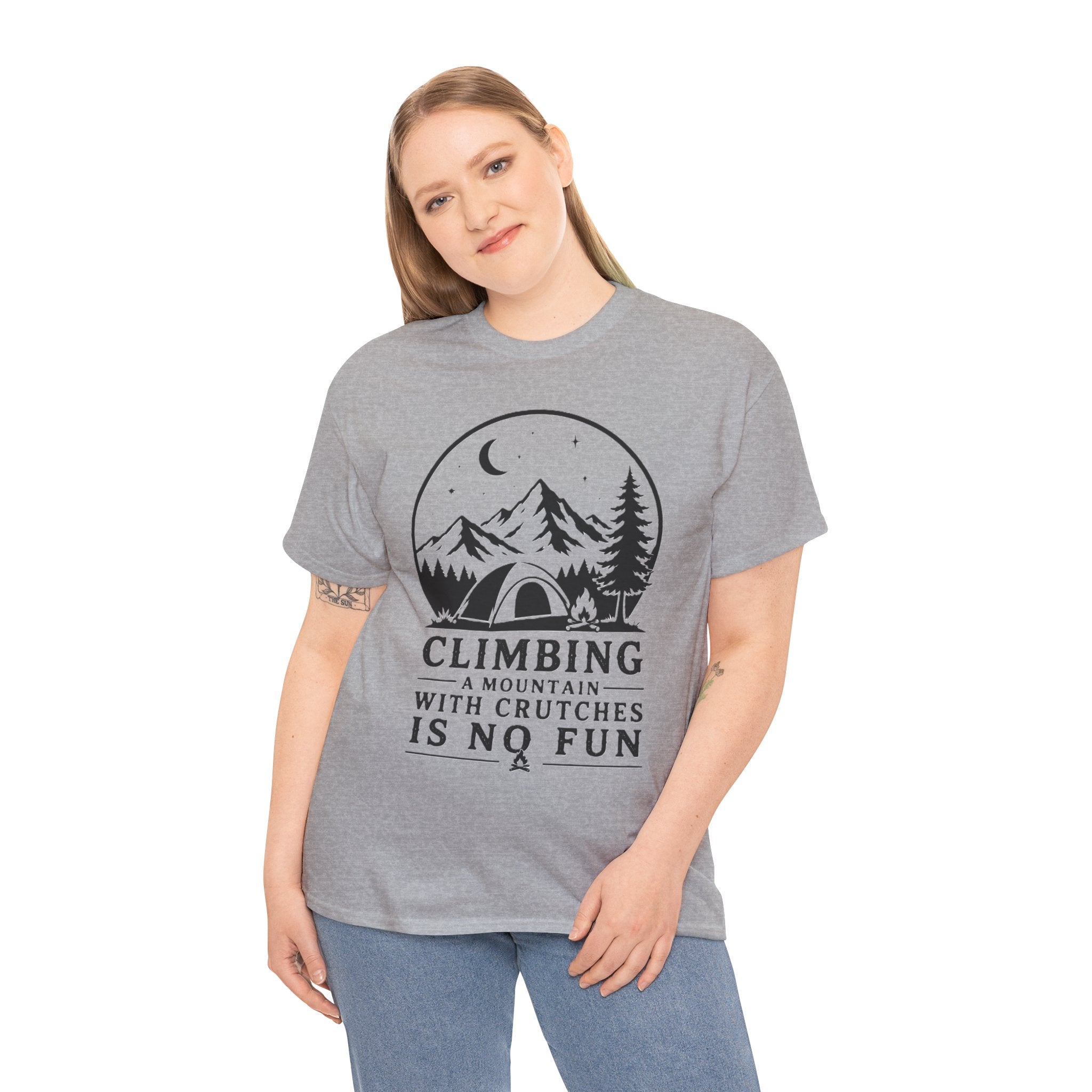 Climbing A Mountain With Crutches – Funny Peak Bagger Hiking Graphic T-Shirt Climbing a Mountain With Crutches Is No Fun T‑Shirt — Funny Disabled Hiker Tee