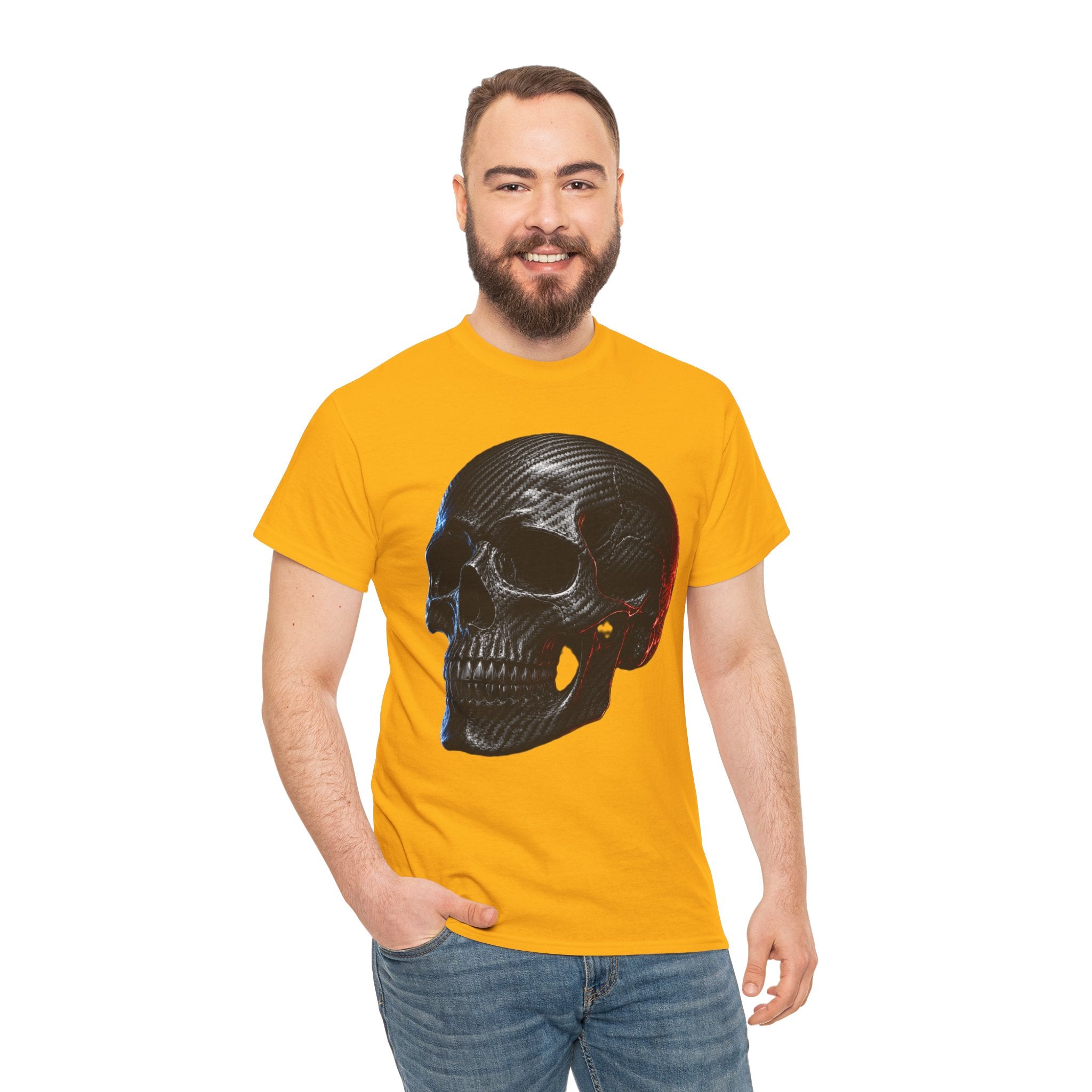 Carbon Fibre Skull T-Shirt | Racing Car Culture Graphic Tee | Red and Blue Edge Lighting Skull Shirt | Motorsport Gearhead Art