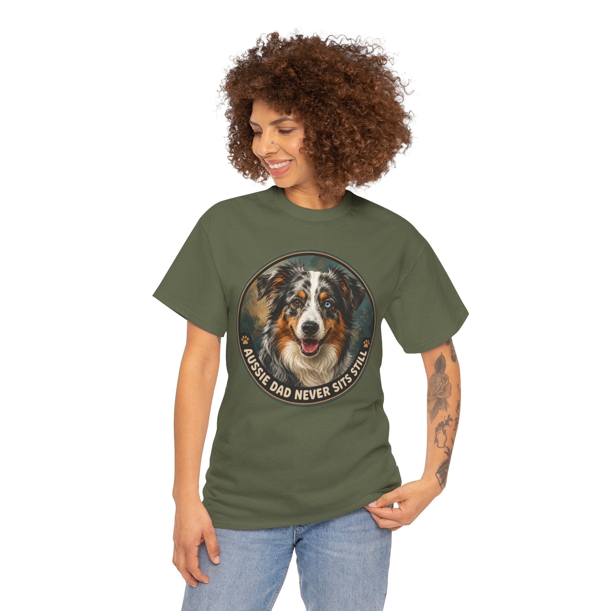 Aussie Dad Never Sits Still T-Shirt | Australian Shepherd Owner Tee