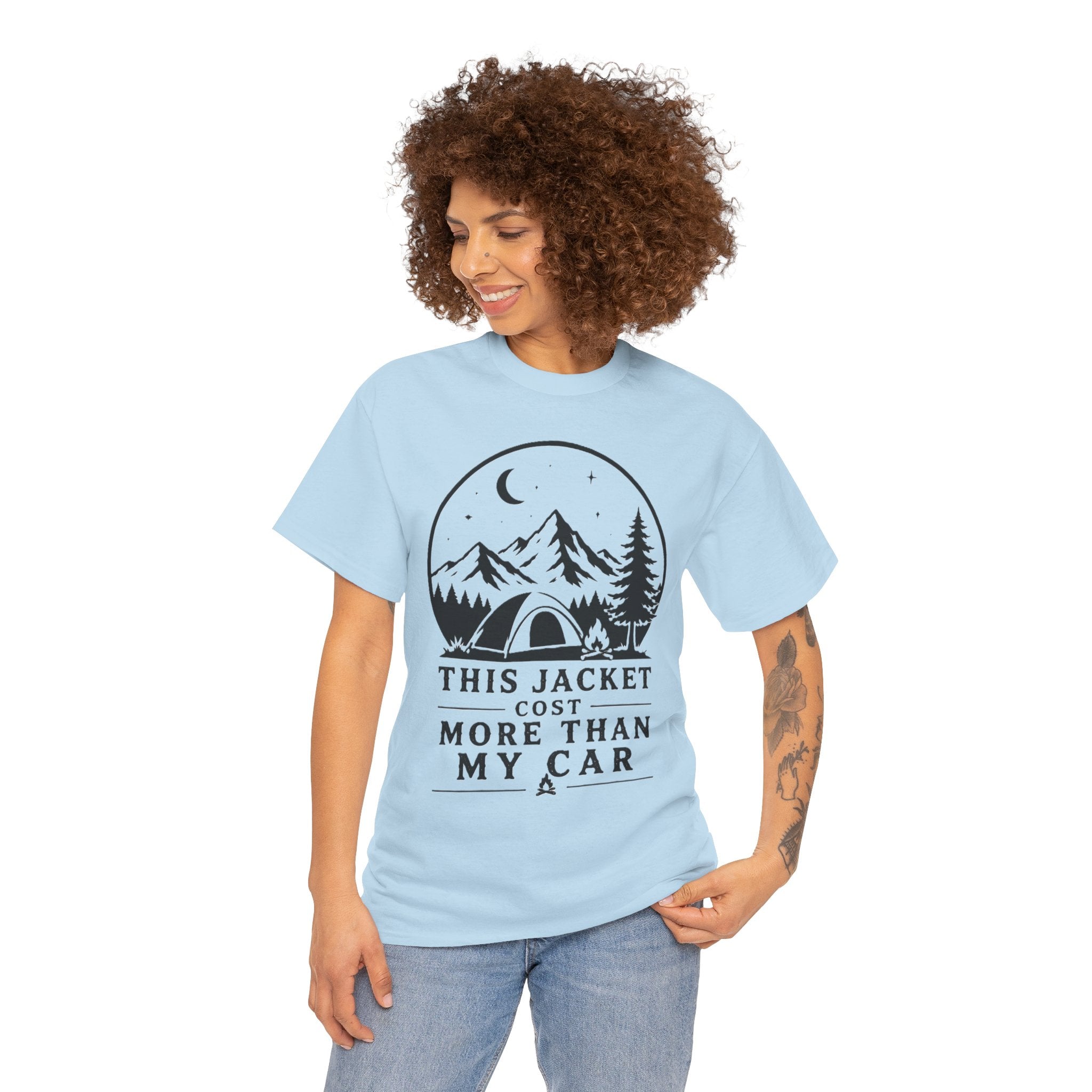 Camping T-Shirt — “This Jacket Cost More Than My Car” Outdoor Graphic Tee