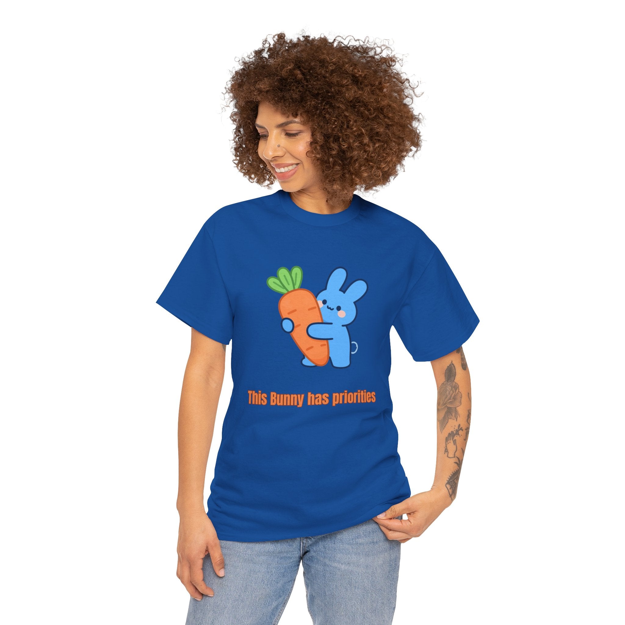 Bunny Carrot Hug – Cute Kawaii Blue Rabbit Cartoon Graphic T-Shirt - This carrot is mine. I found it. I am keeping it. Goodbye.