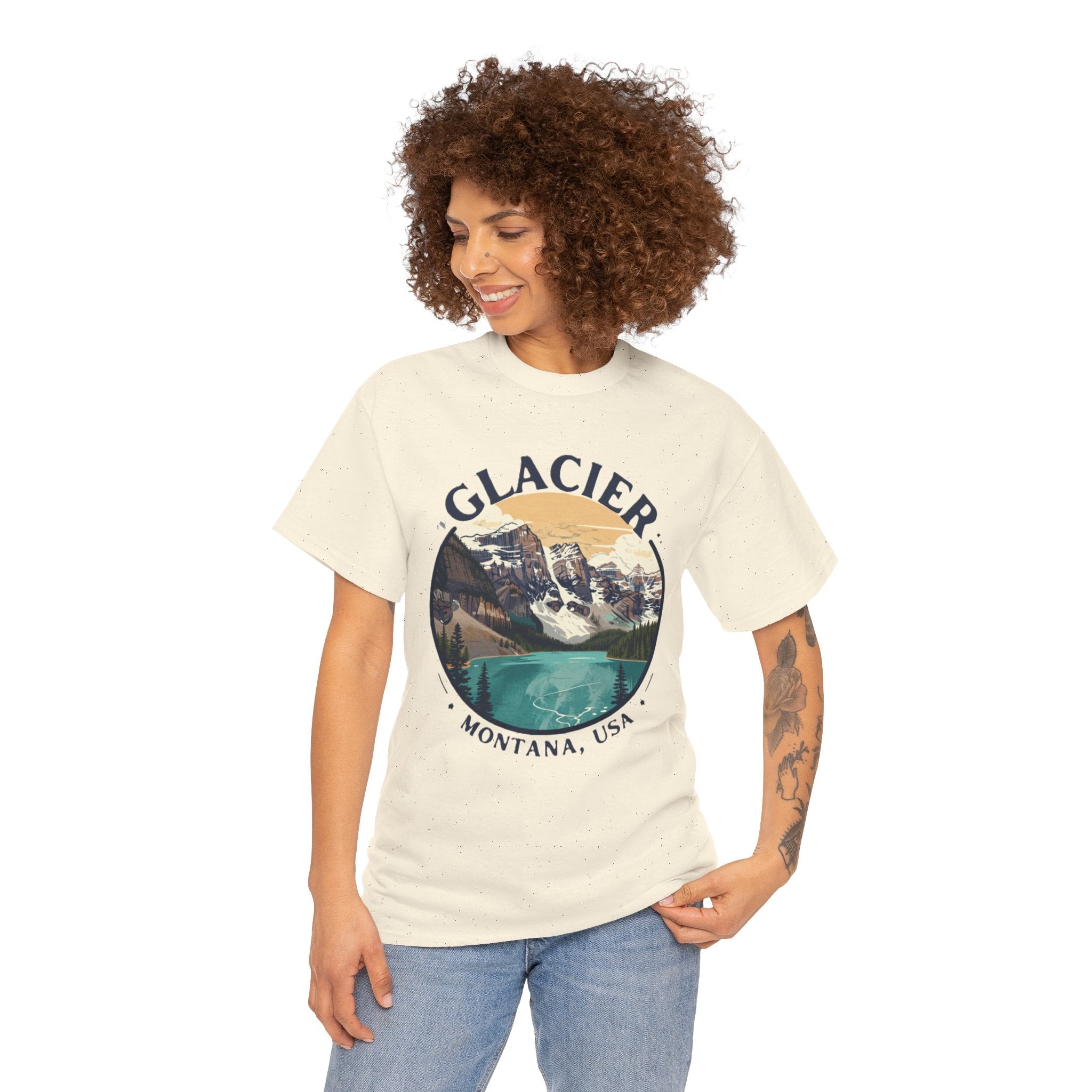 Glacier National Park T-Shirt | Montana USA Hiking Tee | Vintage Mountain Lake Badge Graphic Shirt | Montana Travel Gift