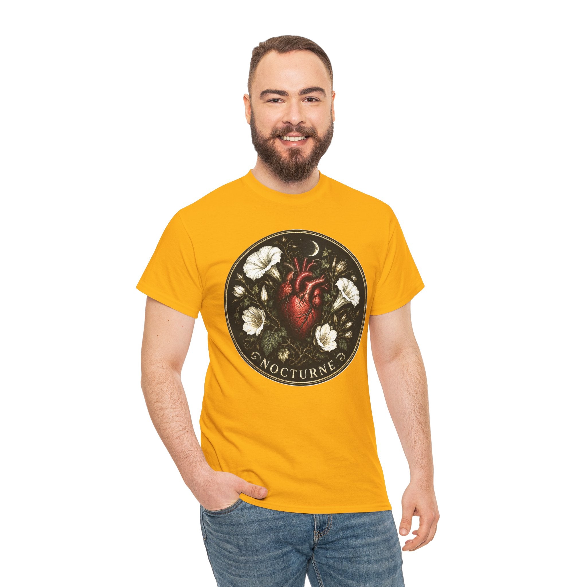 Nocturne Heart Tee — Anatomical Heart Floral Graphic T-Shirt