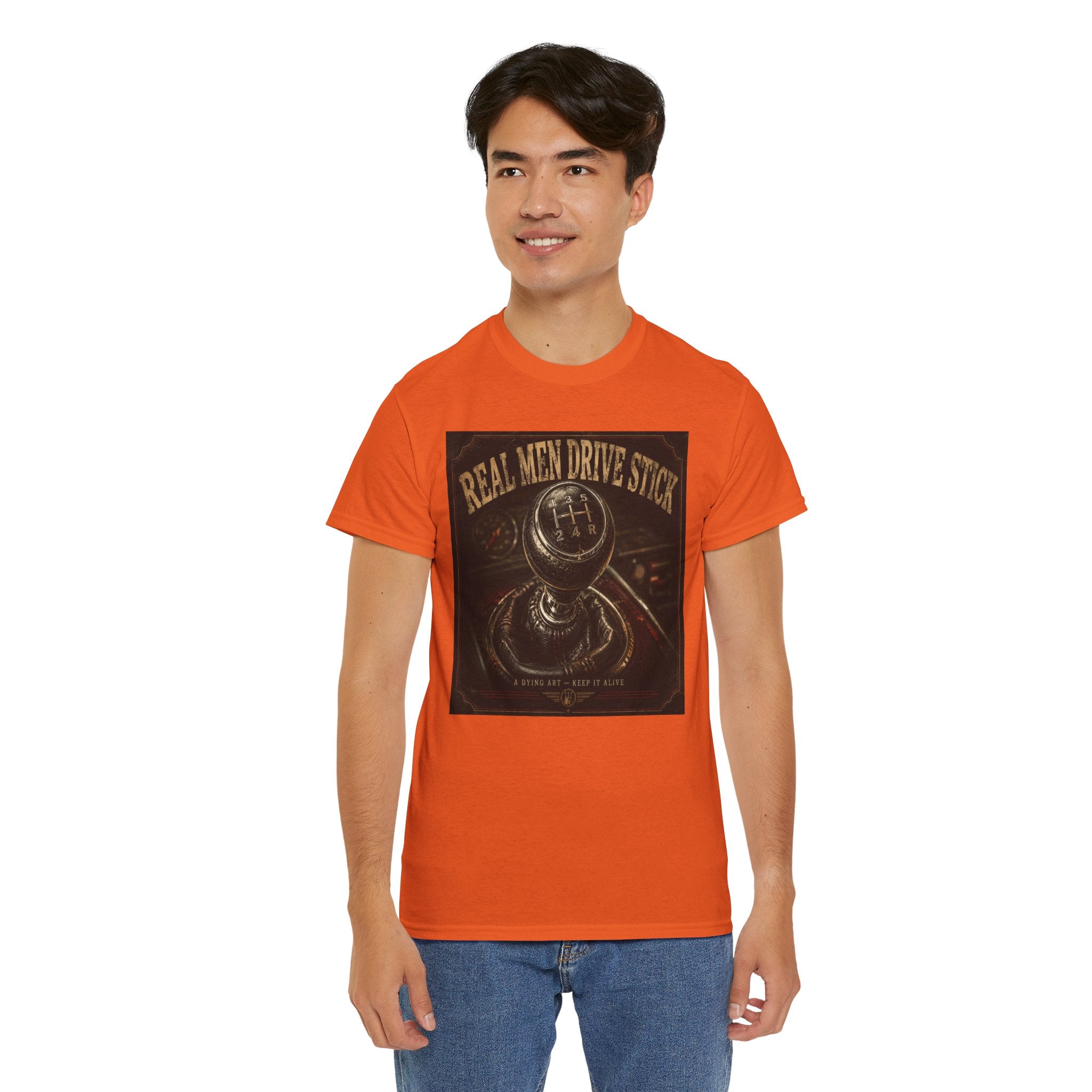 Real Men Drive Stick T-Shirt | Manual Transmission Graphic Tee | Stick Shift Car Lover Shirt | Vintage Gearhead Humour Art