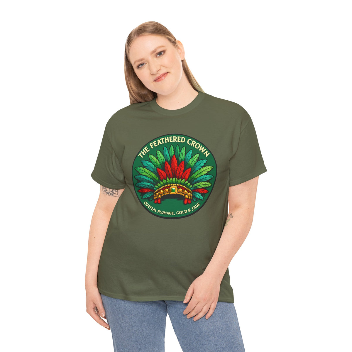The Feathered Crown T-Shirt – Aztec Quetzal Feather Headdress Tee
