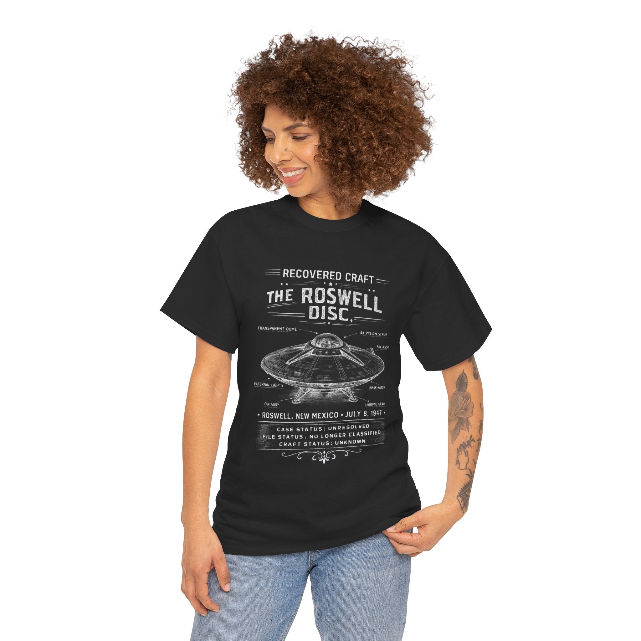 The Roswell Disc – 1947 Recovered Craft Technical Field Illustration Vintage UFO Graphic T-Shirt