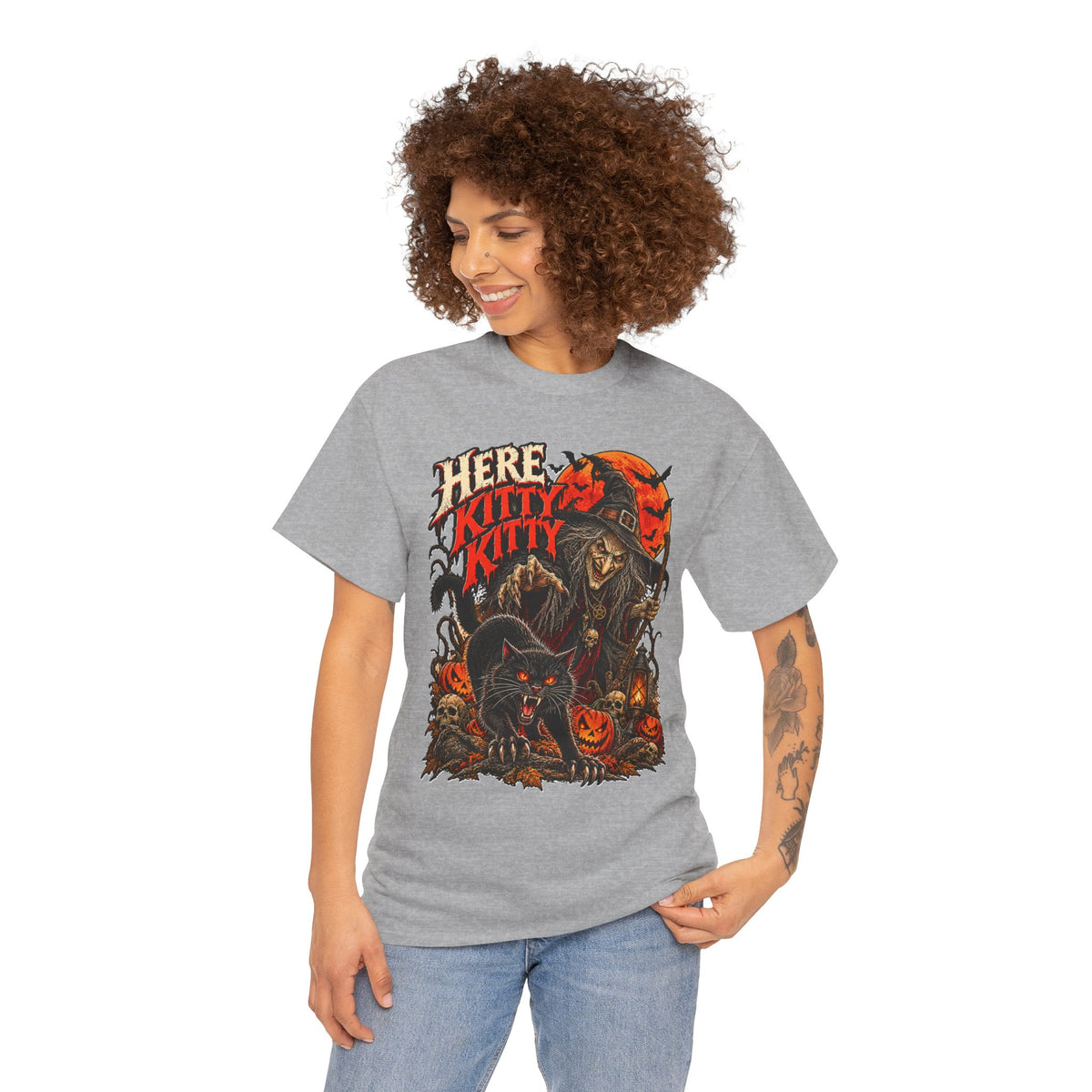 Here Kitty Kitty: Witch and Black Cat Halloween T-Shirt