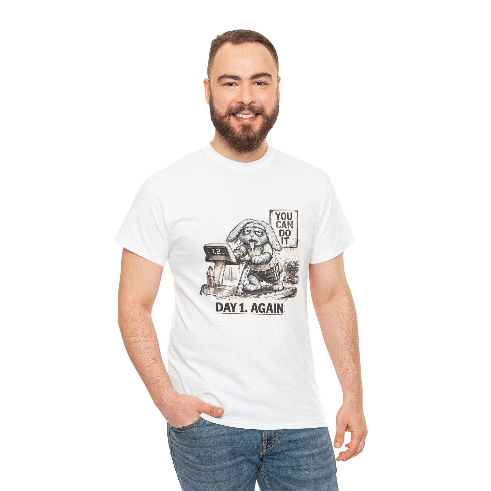 T-Shirt — “Day 1, Again” Motivational Sloth Tee (You Can Do It)