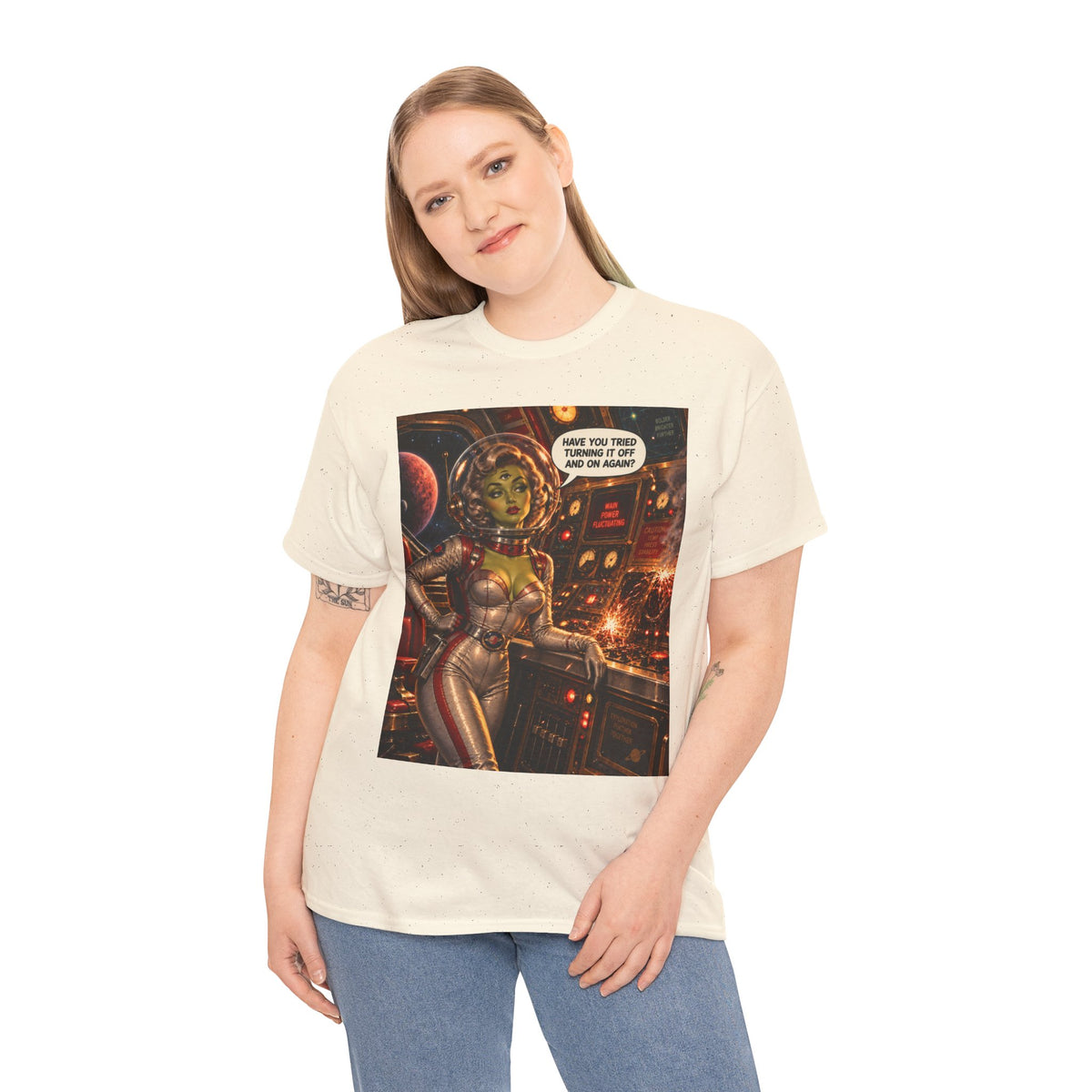 Turning It Off And On Again Retro Alien Astronaut T-Shirt