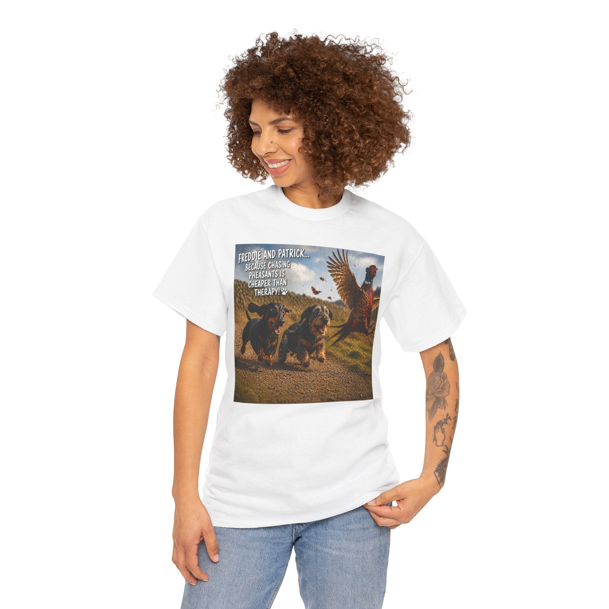 Dachshund & Pheasant Tee – "Friends Don't Let Friends Play Alone" Graphic T-Shirt