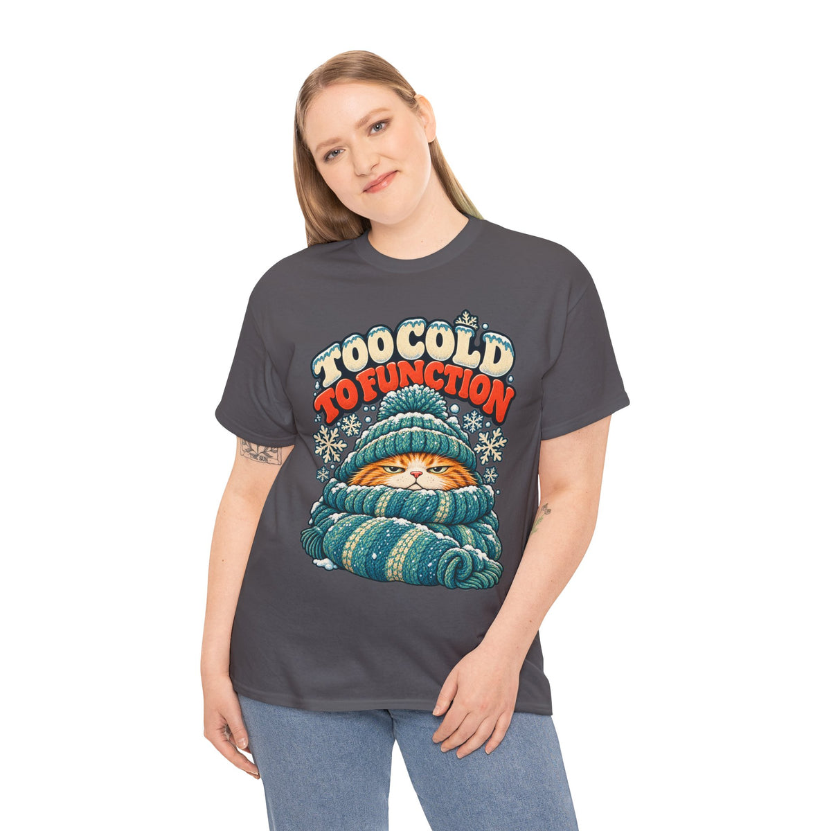 Too Cold To Function: Grouchy Ginger Cat Winter T-Shirt