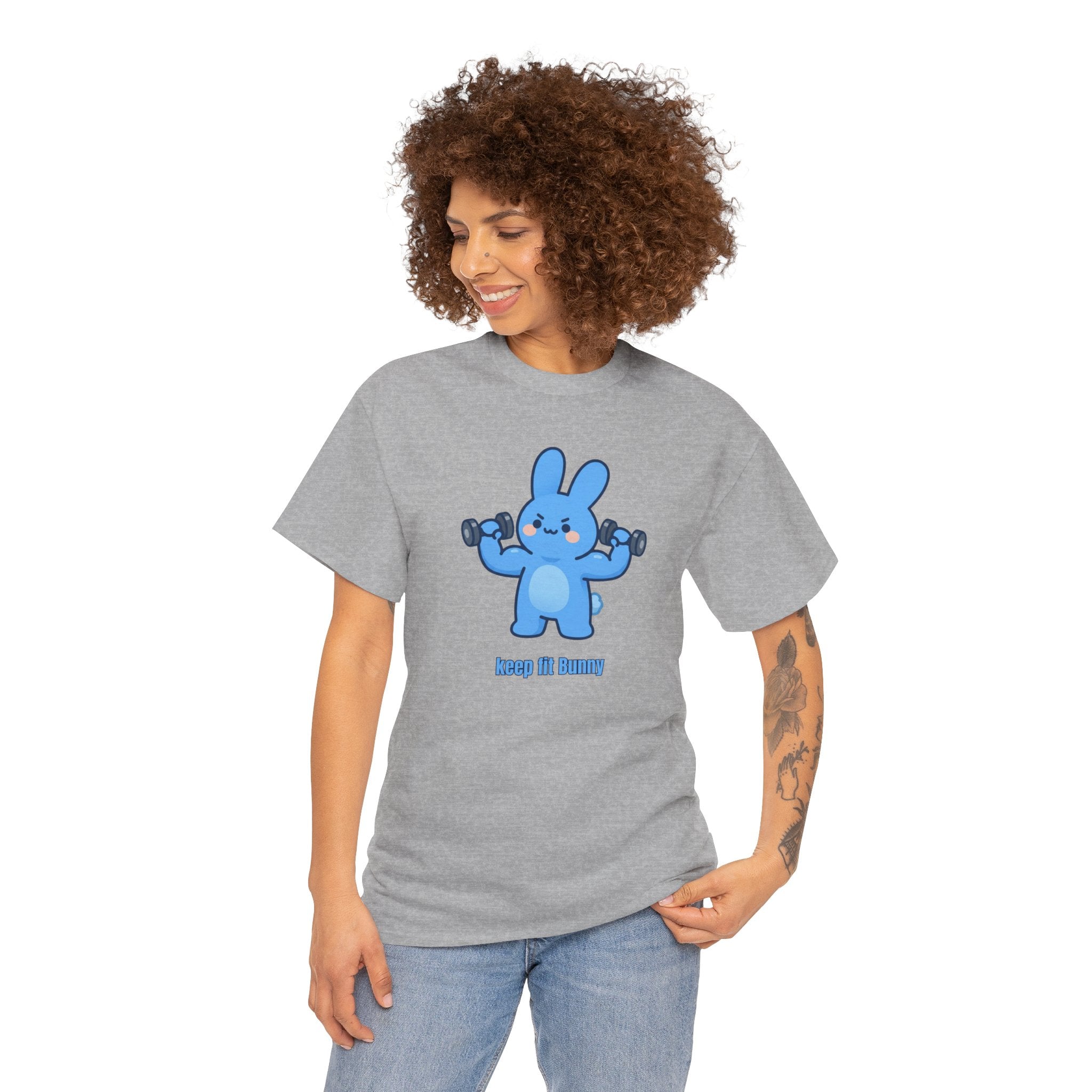 Cute Blue Bunny Weightlifting Tee — "Keep it Bunny" Fitness T-Shirt - Cute AND strong?! 💪🐰 Meet Keep Fit Bunny — pumping dumbbells, flexing hard, and looking absolutely determined. The most motivated little bunny you'll ever meet!