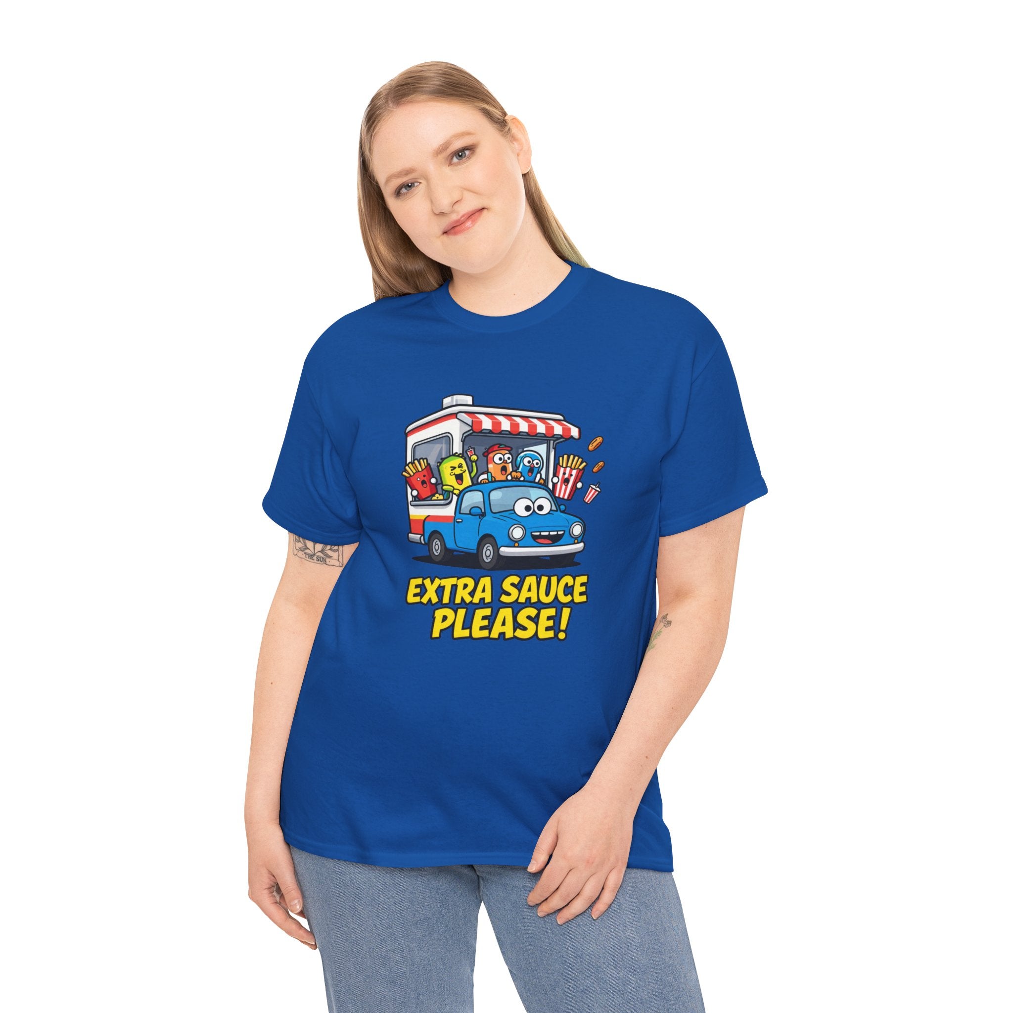 Extra Sauce Please T-Shirt – Funny Drive Thru Cartoon Car Fast Food Graphic Tee | Food Lover Motoring Humour