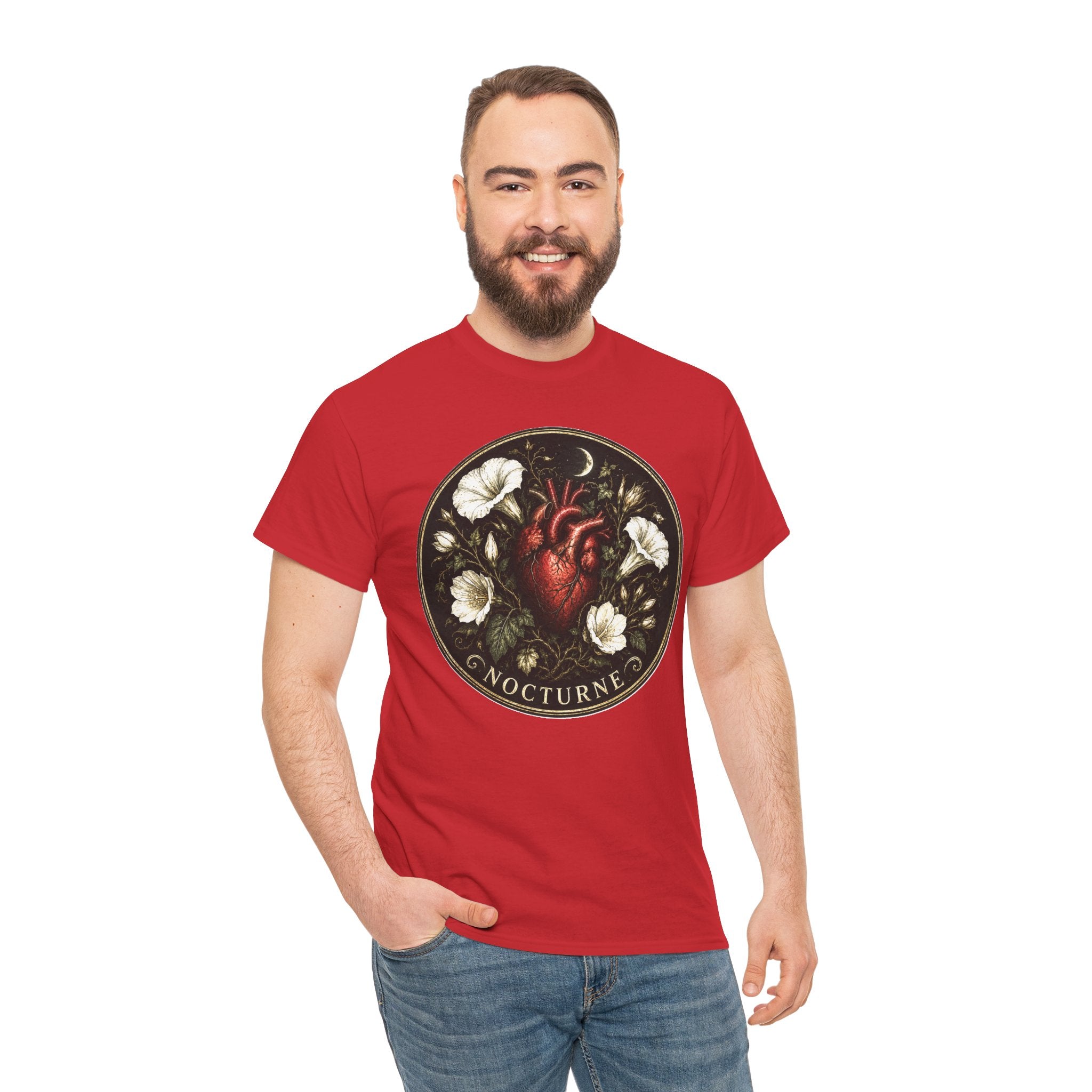 Nocturne Heart Tee — Anatomical Heart Floral Graphic T-Shirt