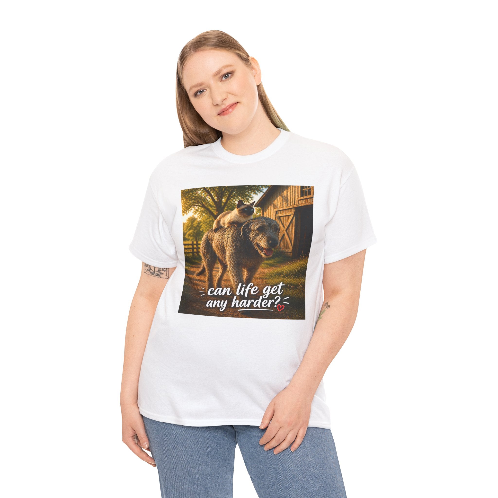 Cat Riding Dog Funny Farm Animal Friendship T-Shirt