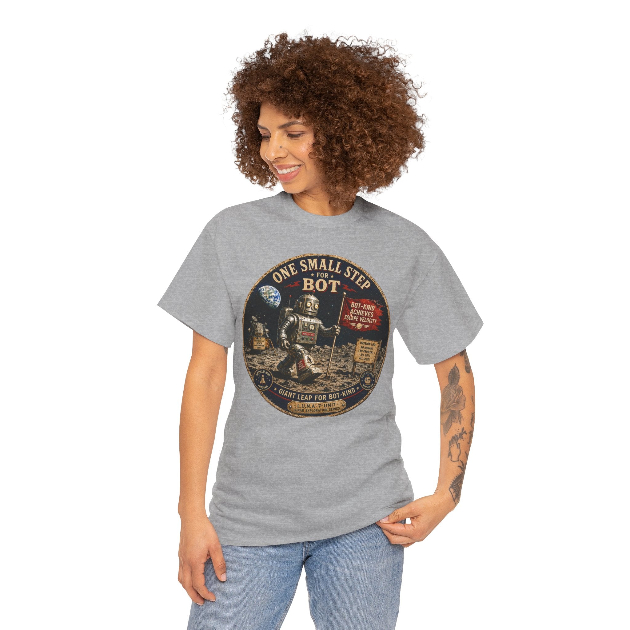 One Small Step for Bot T-Shirt — Funny Retro Space Robot Graphic Tee
