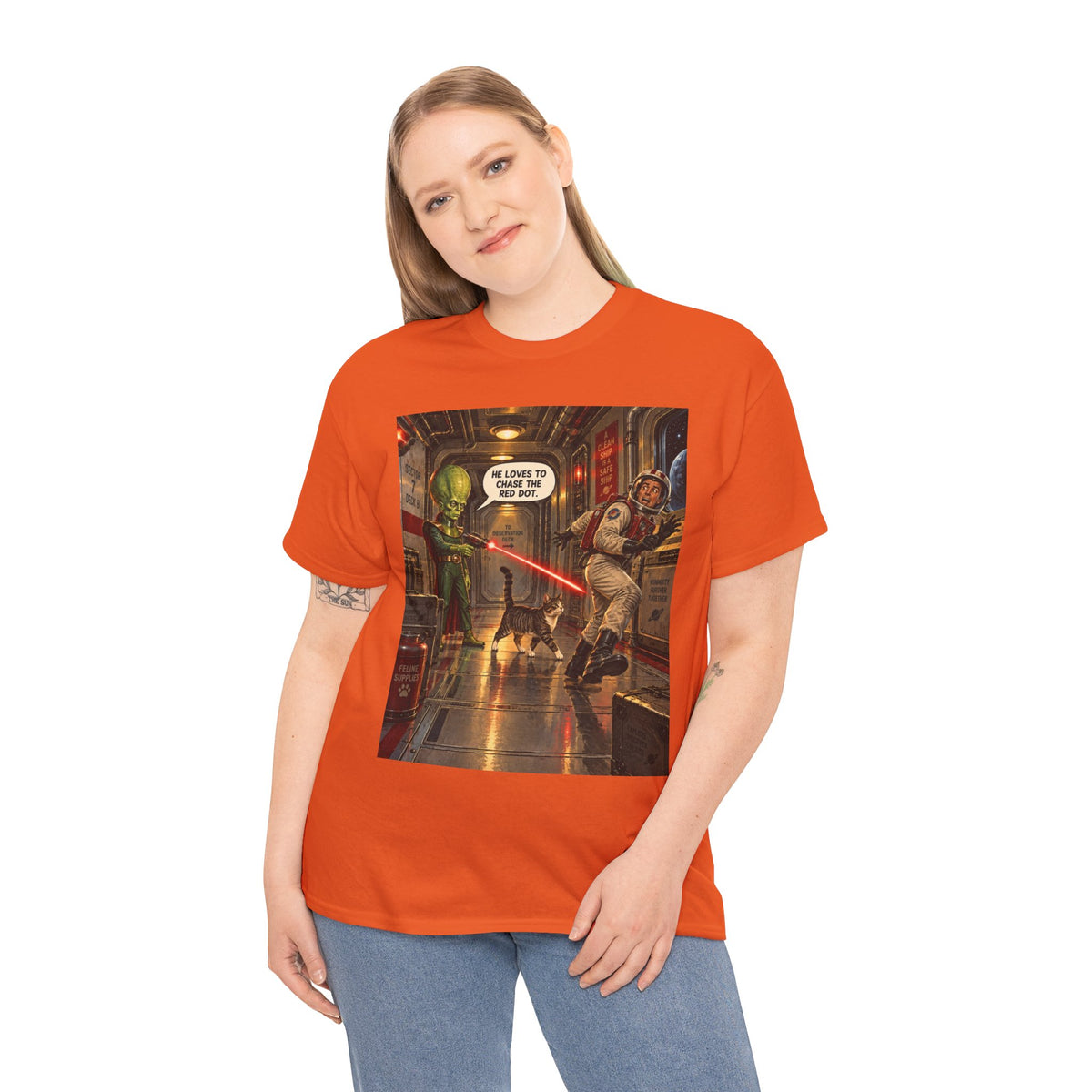He Loves To Chase The Red Dot Retro Alien T-Shirt