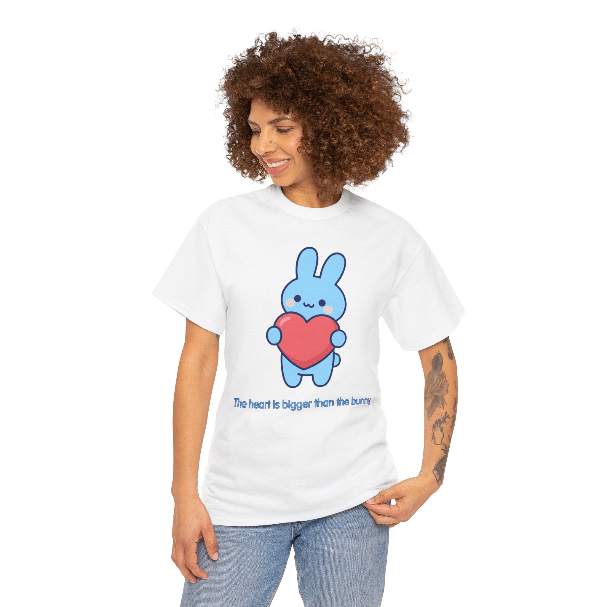 The Heart Is Bigger Than the Bunny T-Shirt | Cute Blue Bunny Love Tee | Kids & Family Kawaii Graphic T-Shirt